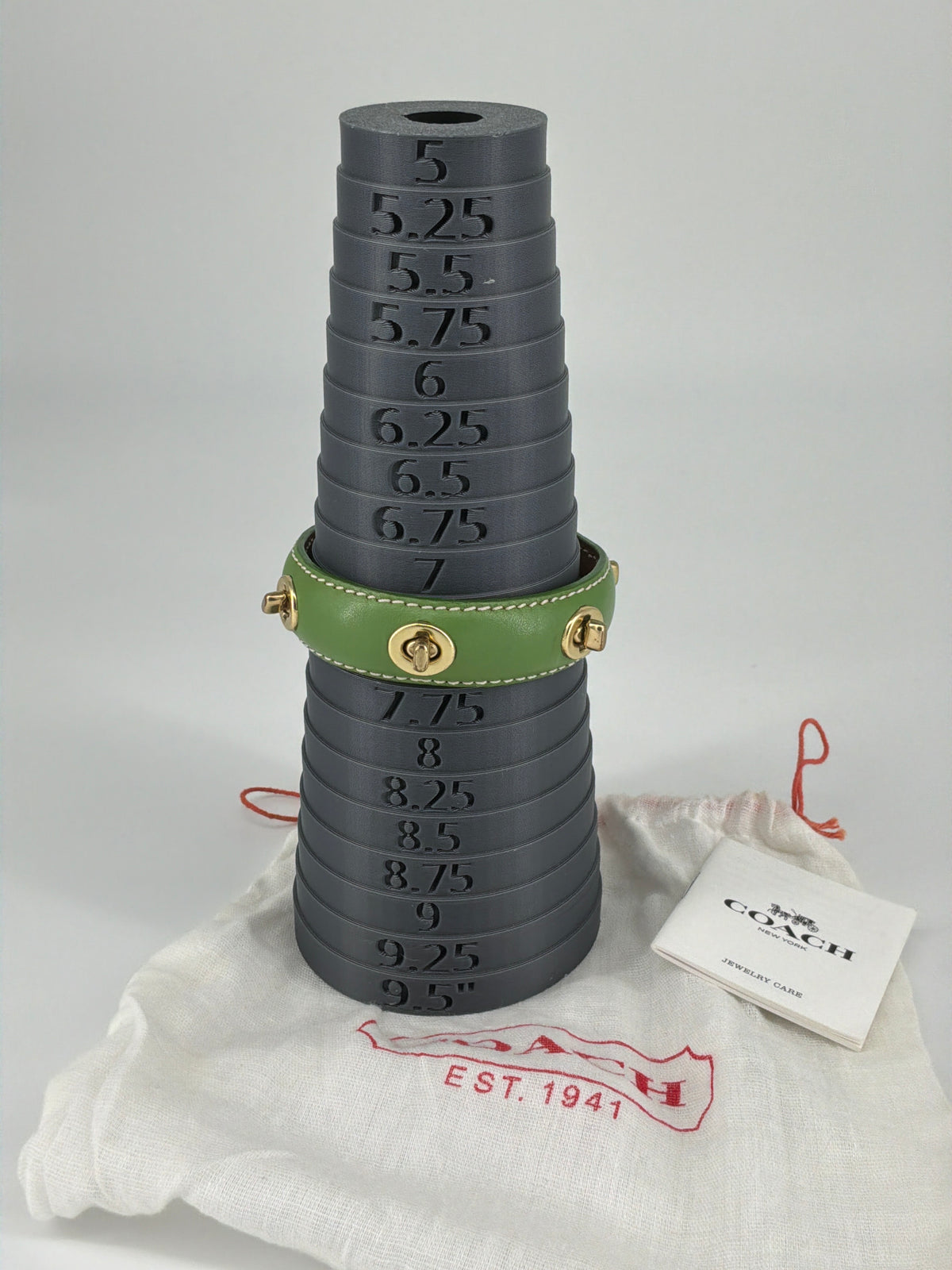 Coach Studded Hinged Bangle Bracelet – Green and Gold-Tone