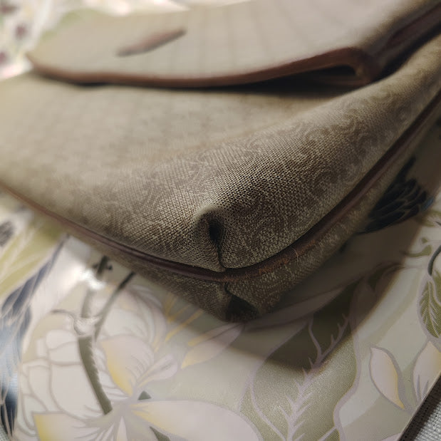 CELINE VINTAGE MACADAM CLUTCH BAG TRIOMPHE LOGO BEIGE CANVAS LEATHER ITALY