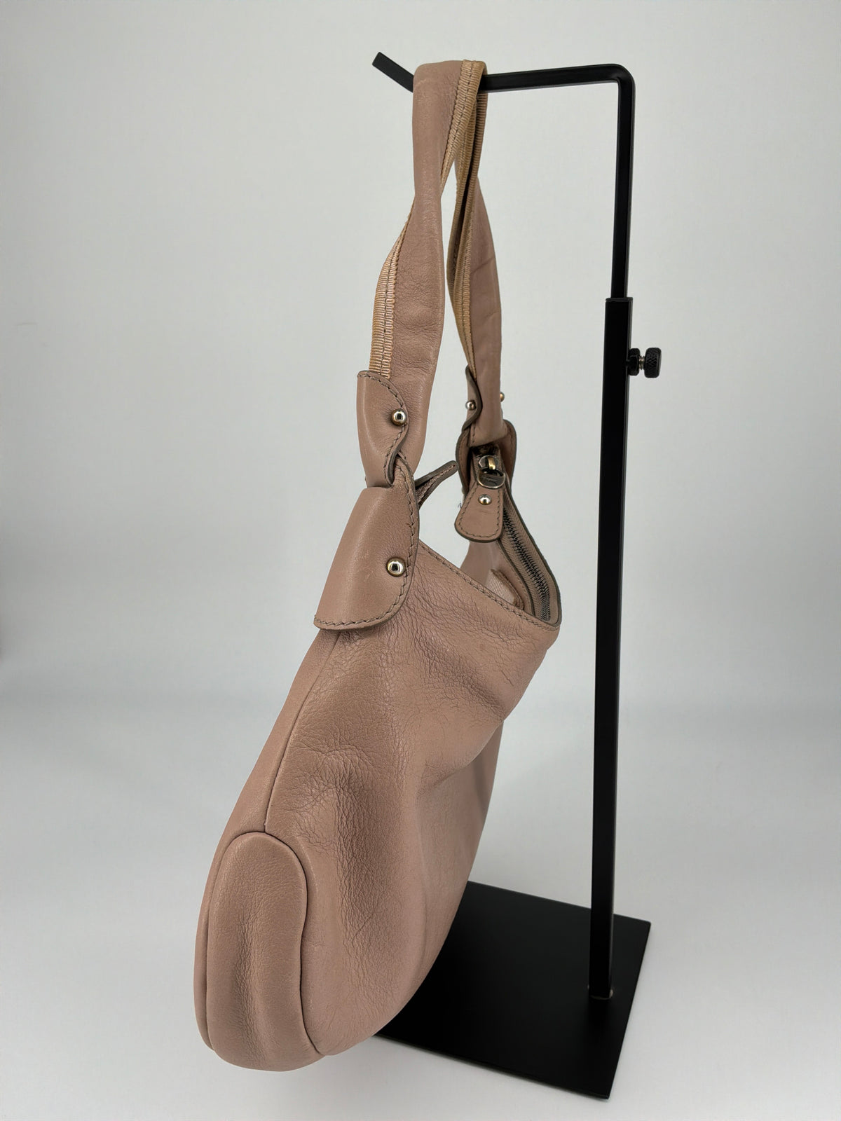 Salvatore Ferragamo Pleated Bow Leather Hobo Shoulder Bag – Taupe