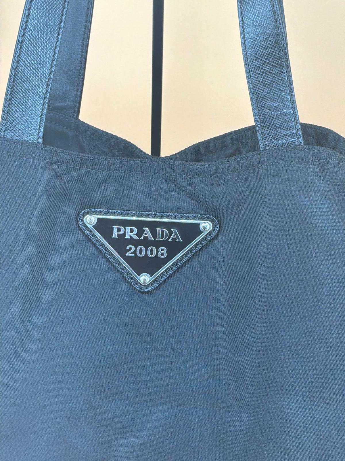 Prada Tessuto Nylon Tote Bag – Black with Teddy Bear Applique, 1990s Vintage