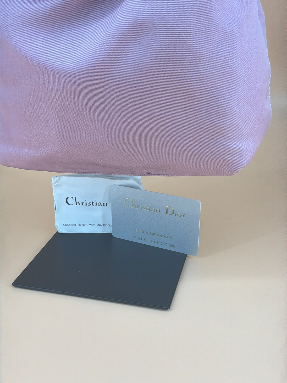 Christian Dior Mini Pouch Bag – Vintage Blush Pink Satin with Resin Beaded Handle