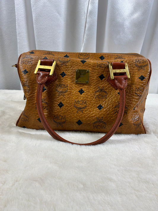 MCM Cognac Visetos Small Boston Bag Vintage