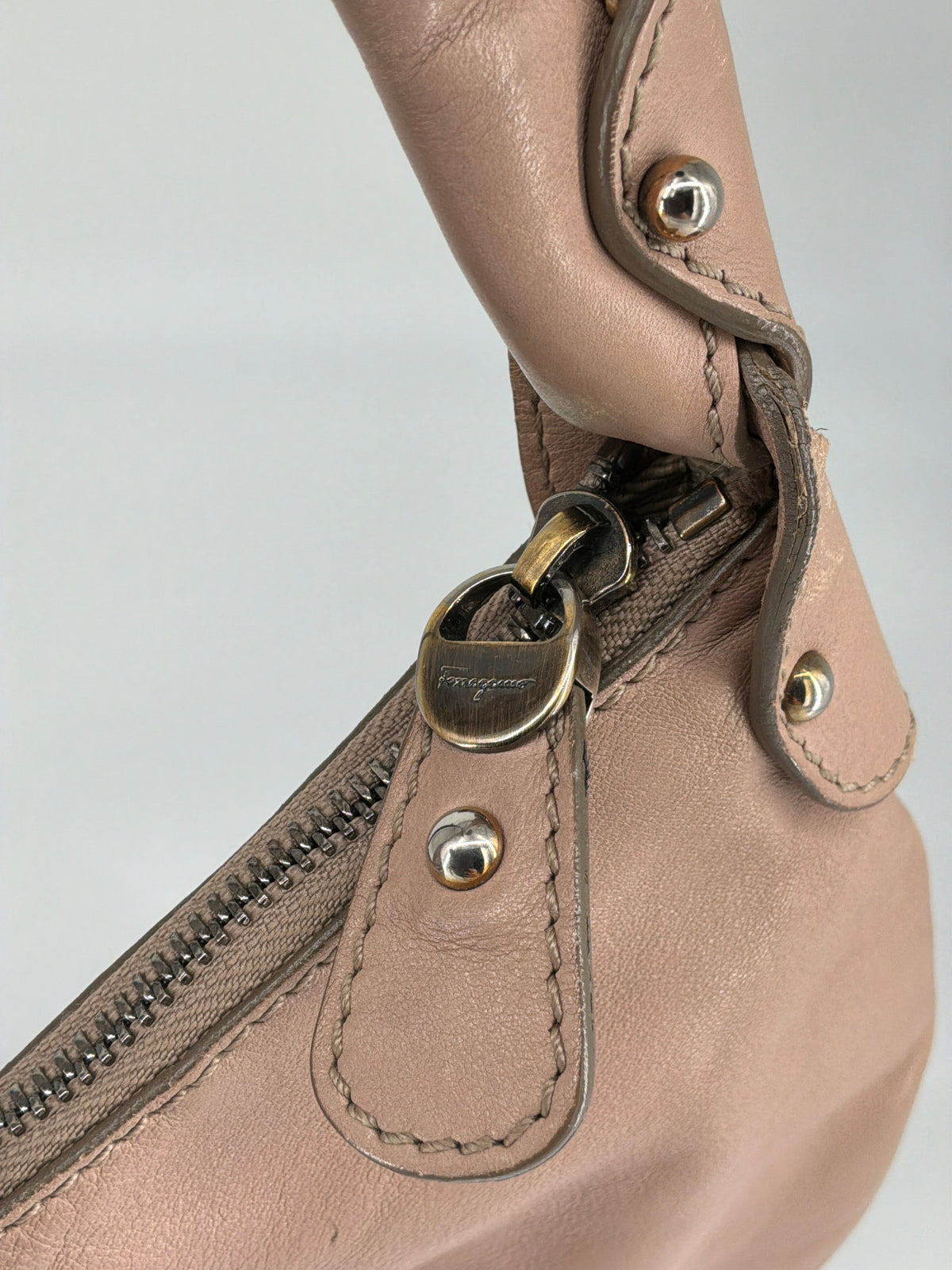 Salvatore Ferragamo Pleated Bow Leather Hobo Shoulder Bag – Taupe