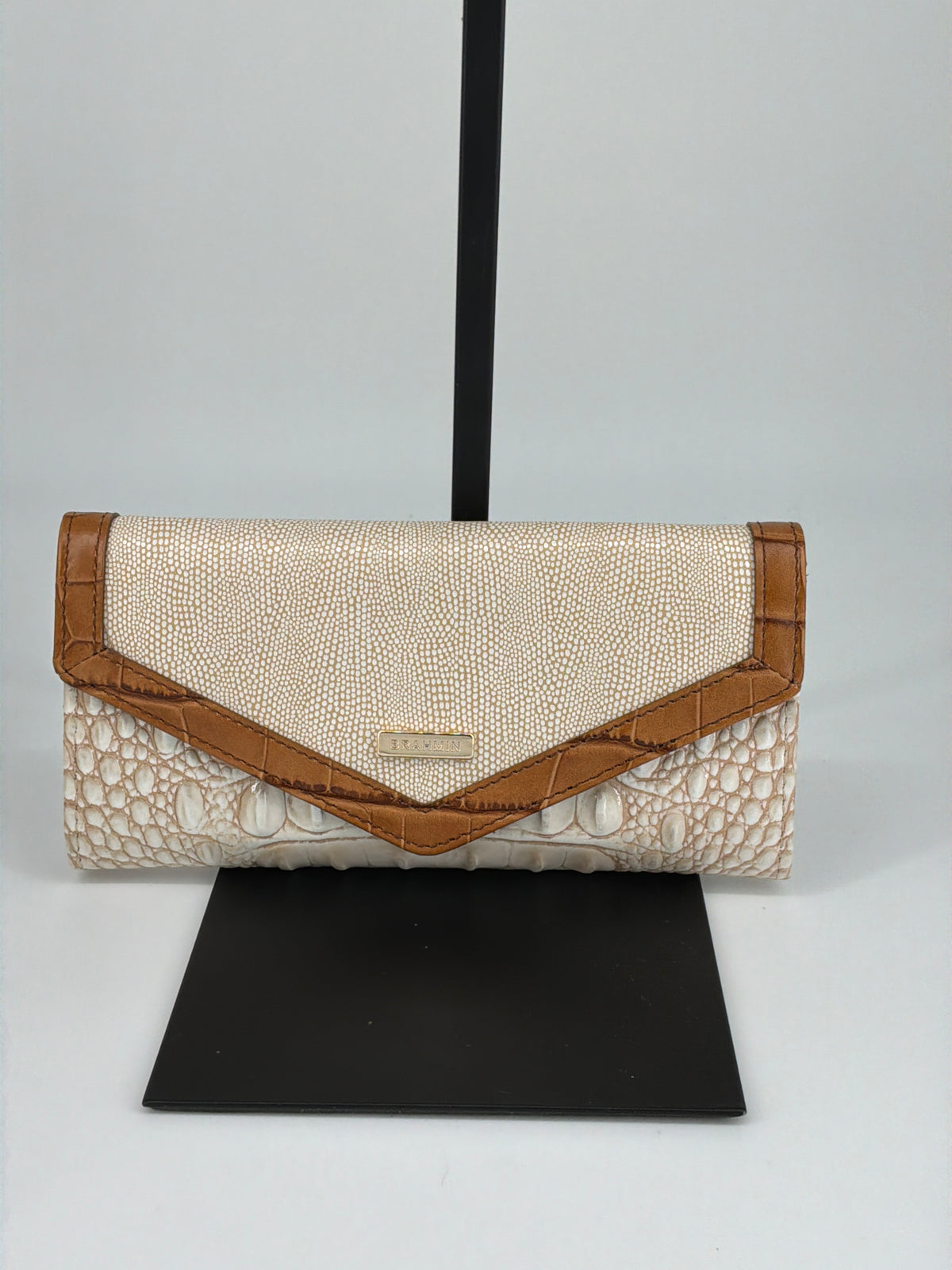 Brahmin Bamboo Handle Woven Leather Tote & Wallet Bundle – Pecan / Natural