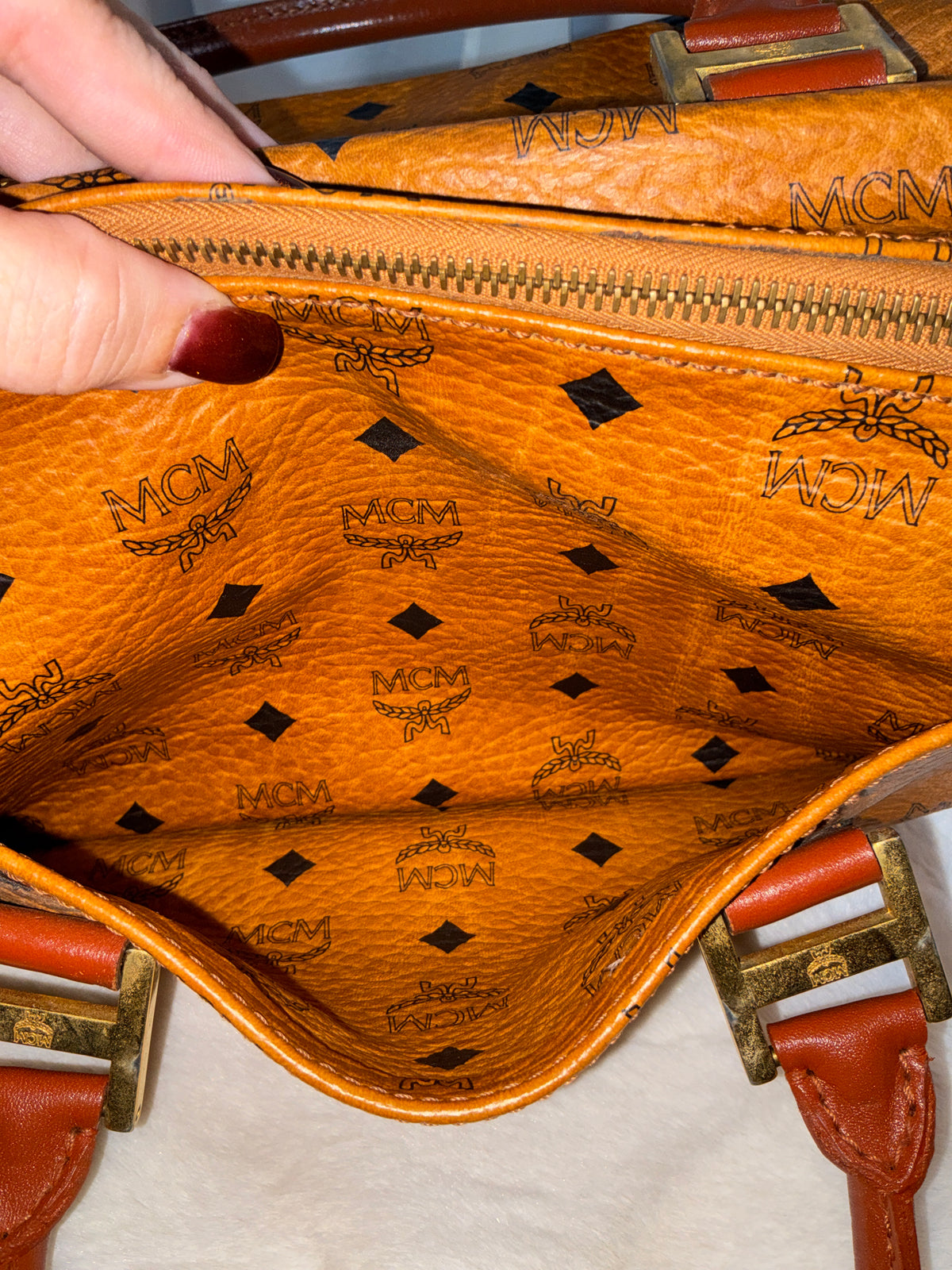 MCM Cognac Visetos Small Boston Bag Vintage