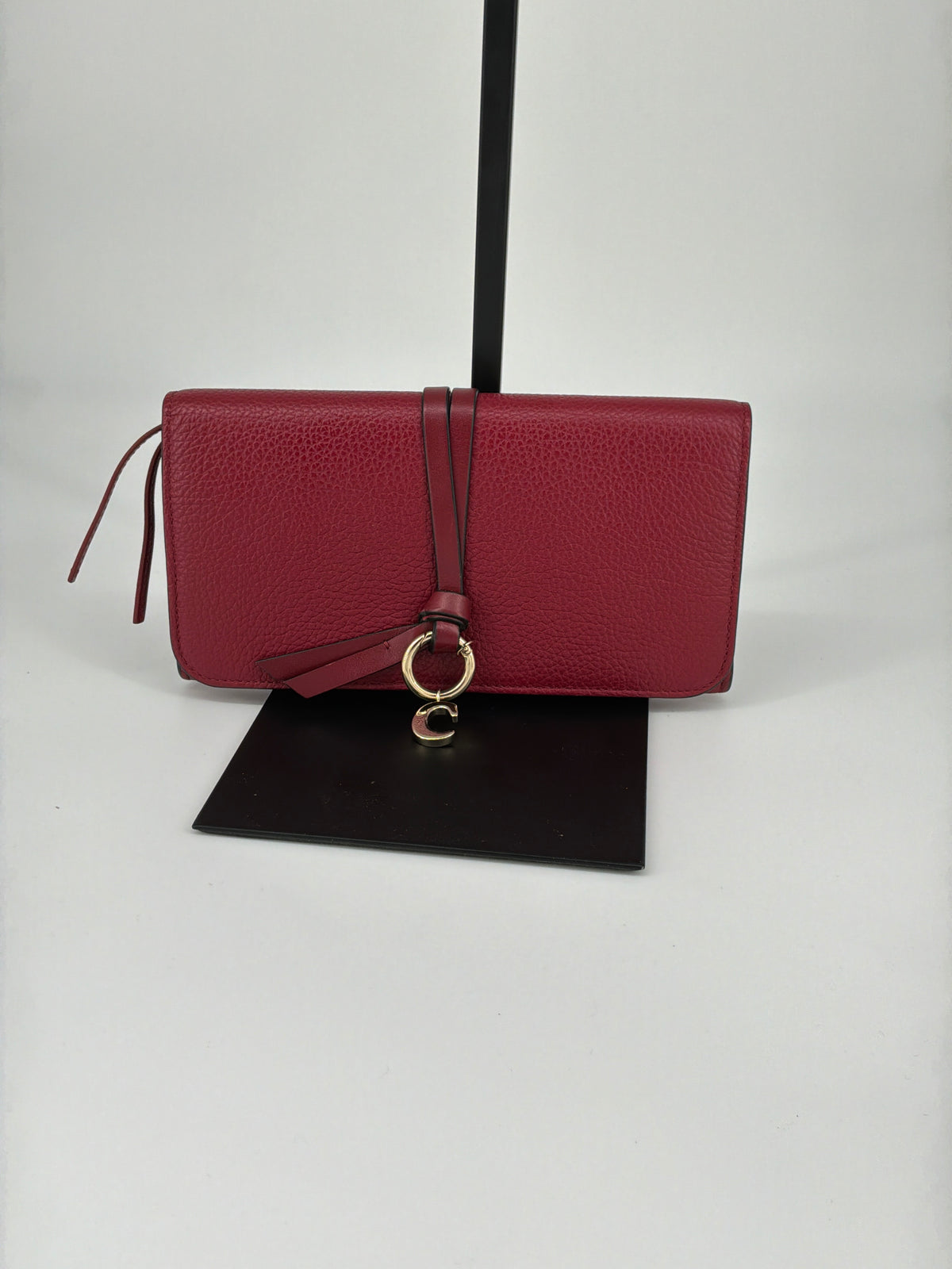 Chloé Long Wallet – Bordeaux Textured Leather with Gold C Charm