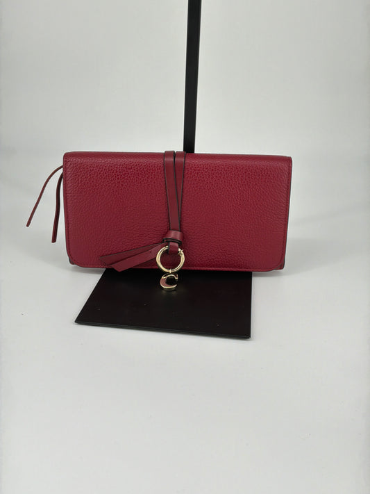 Chloé Long Wallet – Bordeaux Textured Leather with Gold C Charm