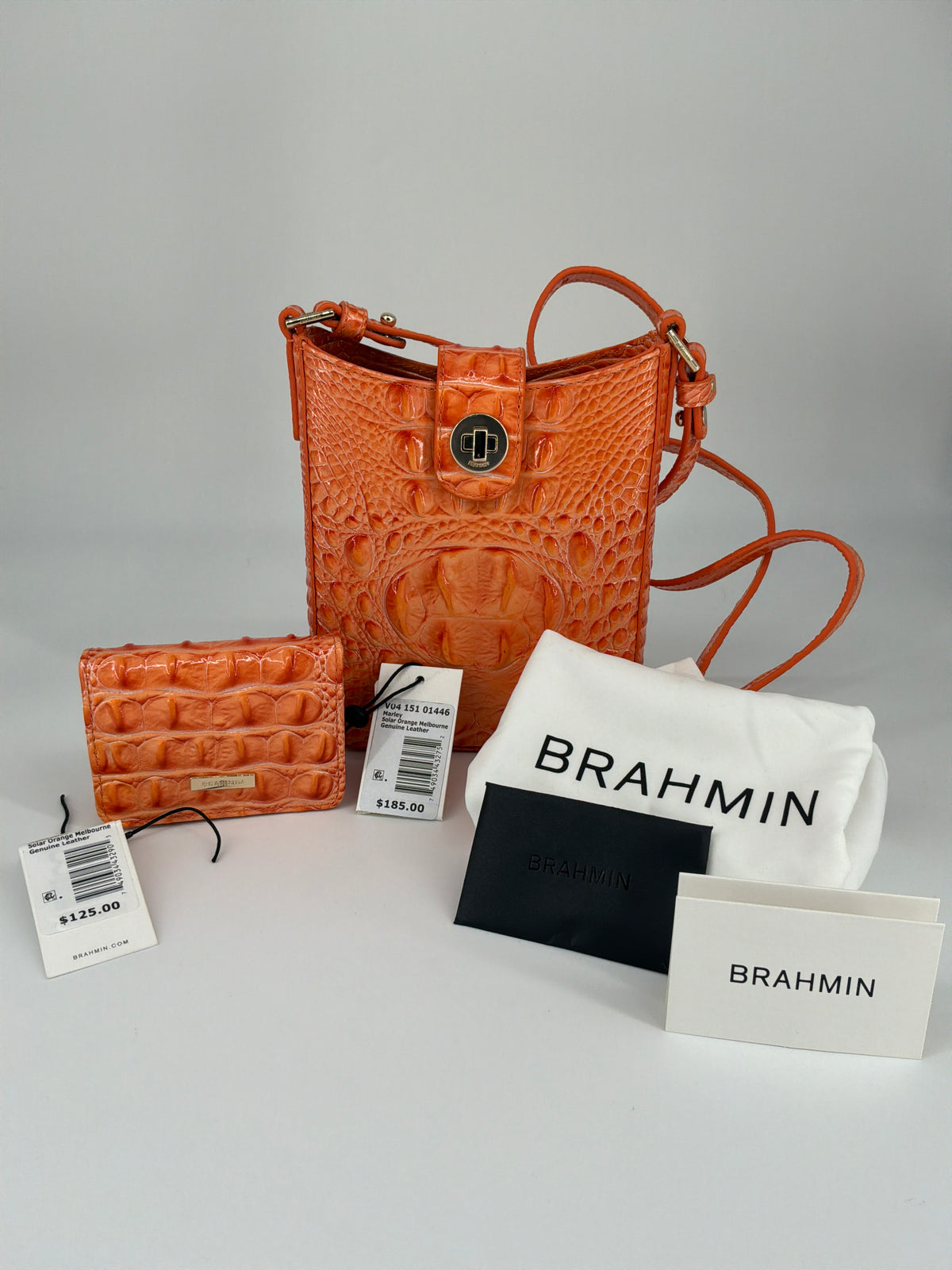 Brahmin Melbourne Croc-Embossed Leather Crossbody Bag & Wallet Bundle – Solar Orange