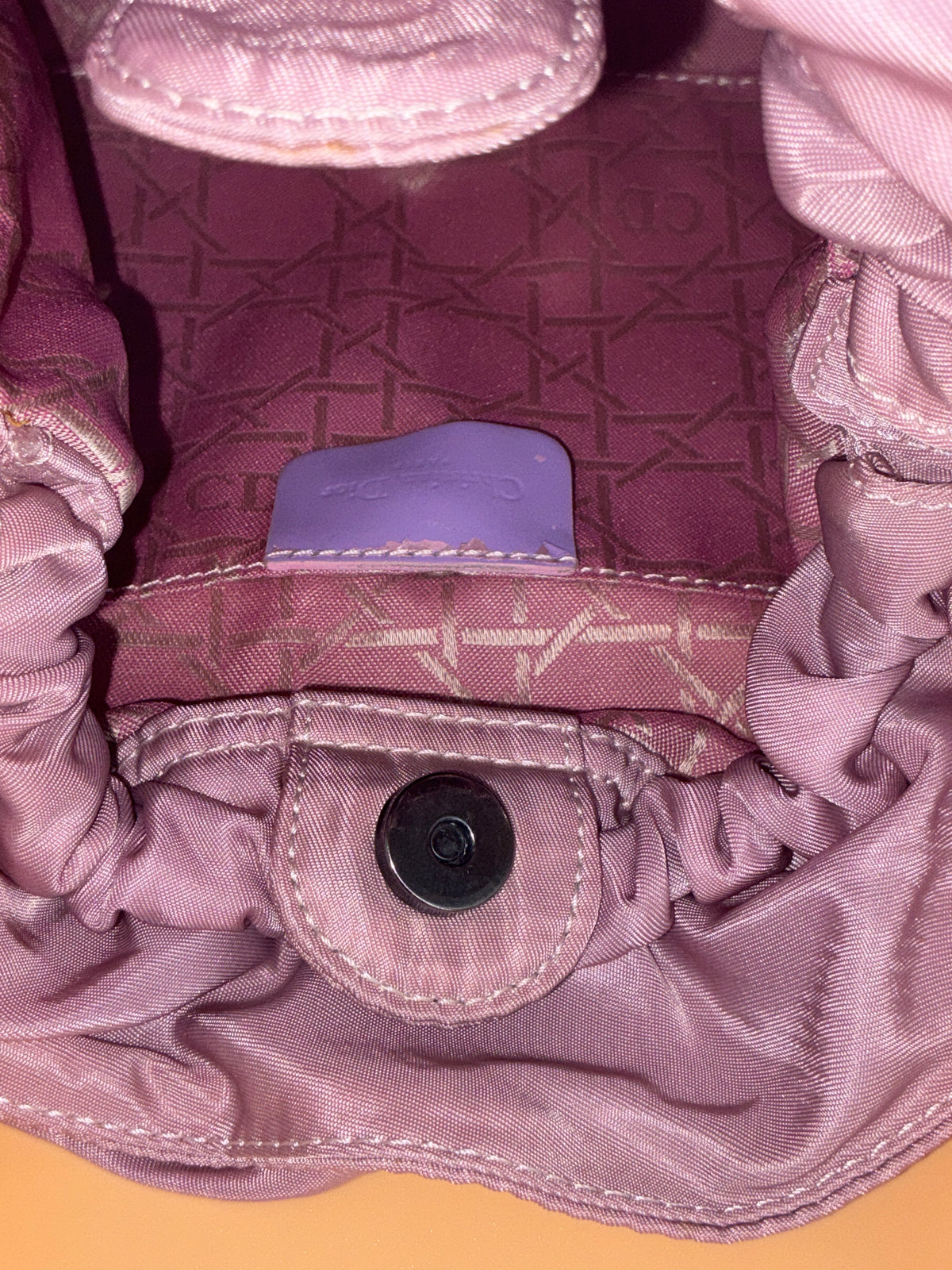 Christian Dior Mini Pouch Bag – Vintage Blush Pink Satin with Resin Beaded Handle
