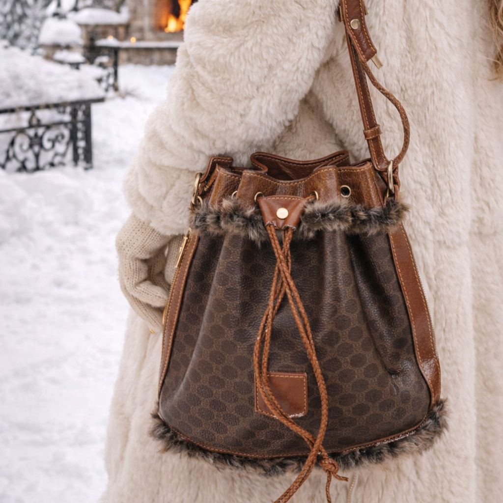 Celine Macadam Drawstring Bucket Bag Upcycled Vintage