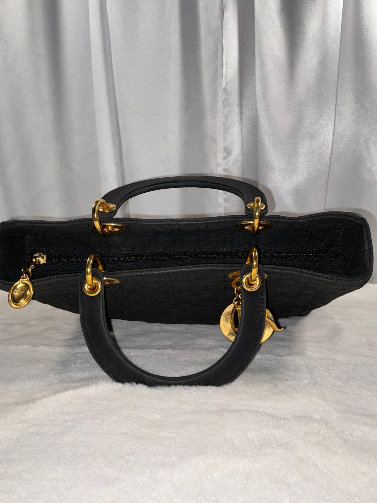 Christian Dior Vintage Black Cannage Quilted Lady Dior Tote Bag