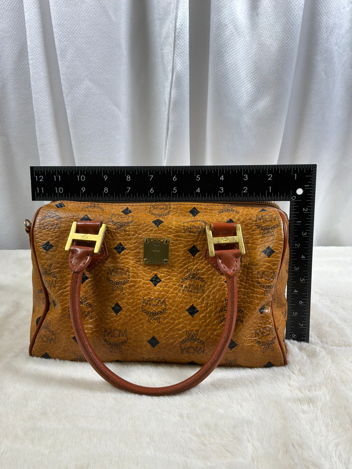 MCM Cognac Visetos Small Boston Bag Vintage