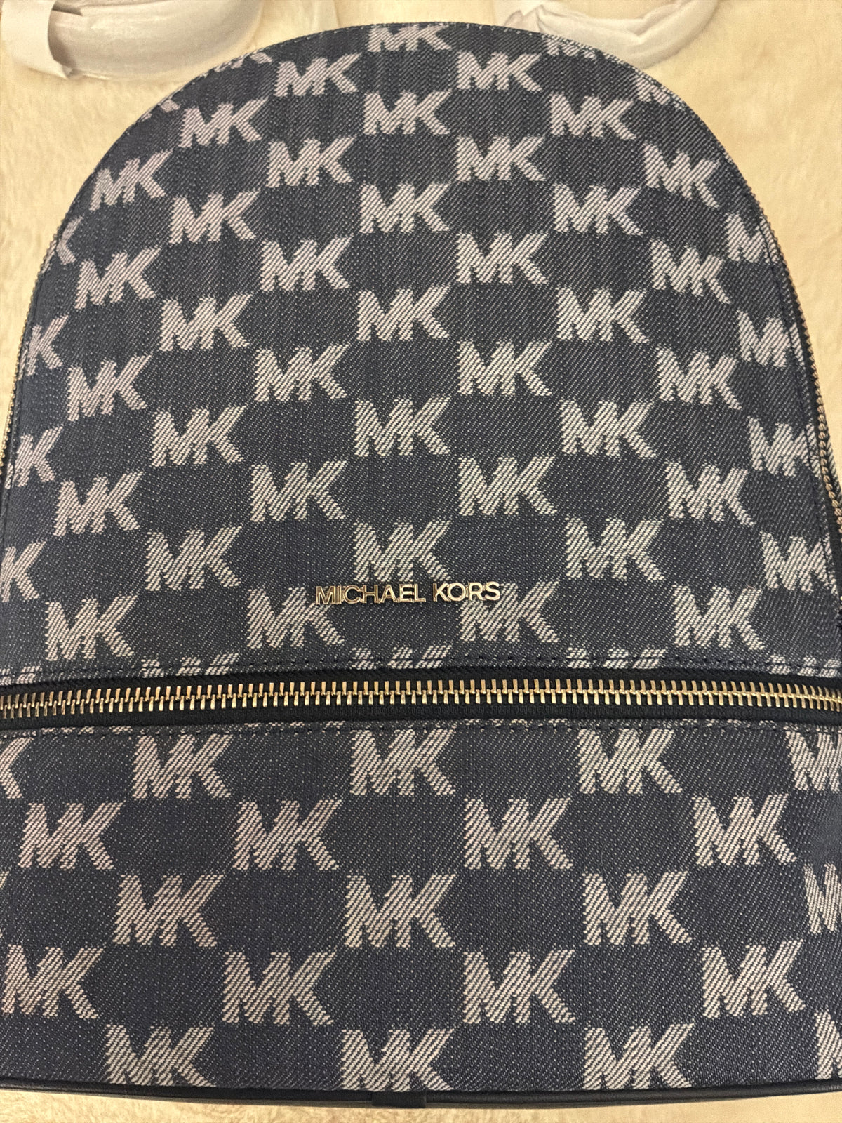 Michael Kors Rhea Medium Logo Jacquard Denim New With Tags
