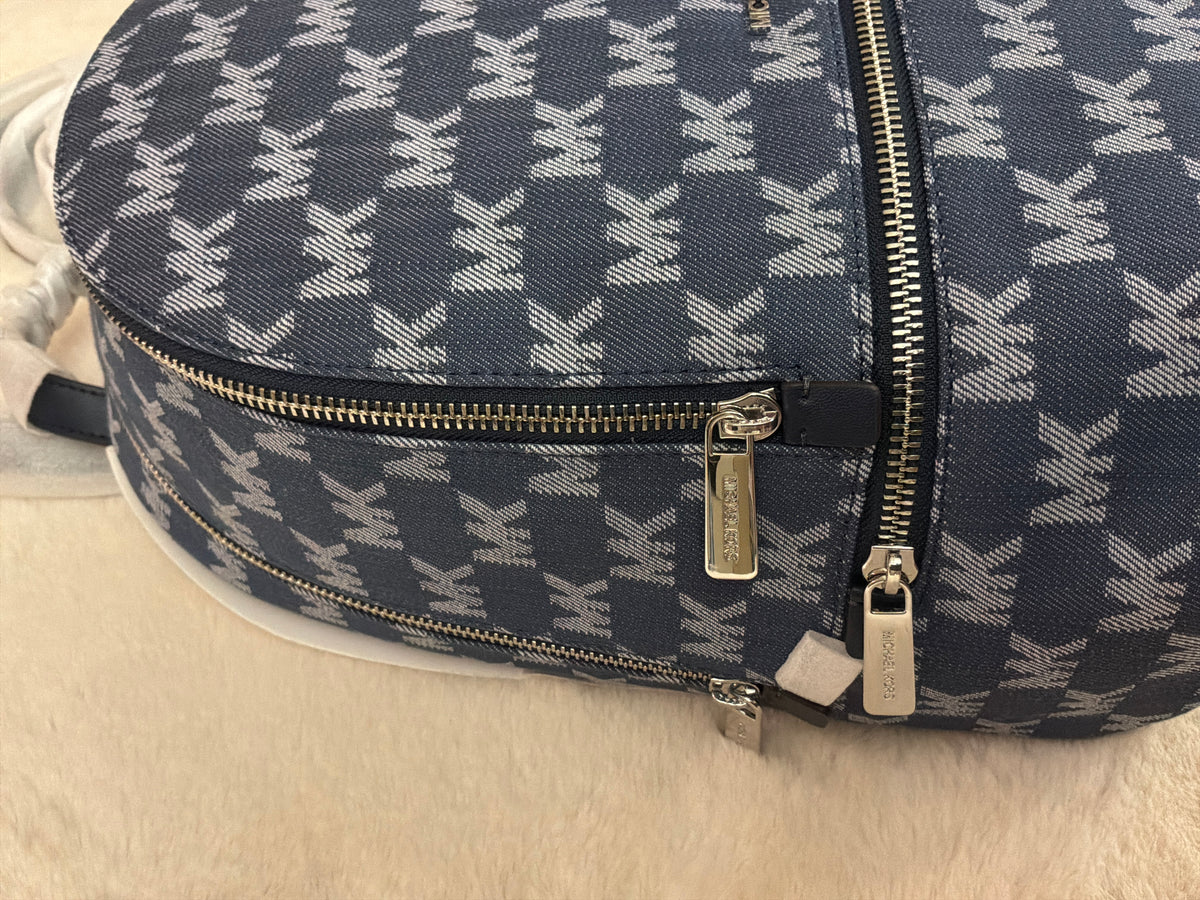 Michael Kors Rhea Medium Logo Jacquard Denim New With Tags