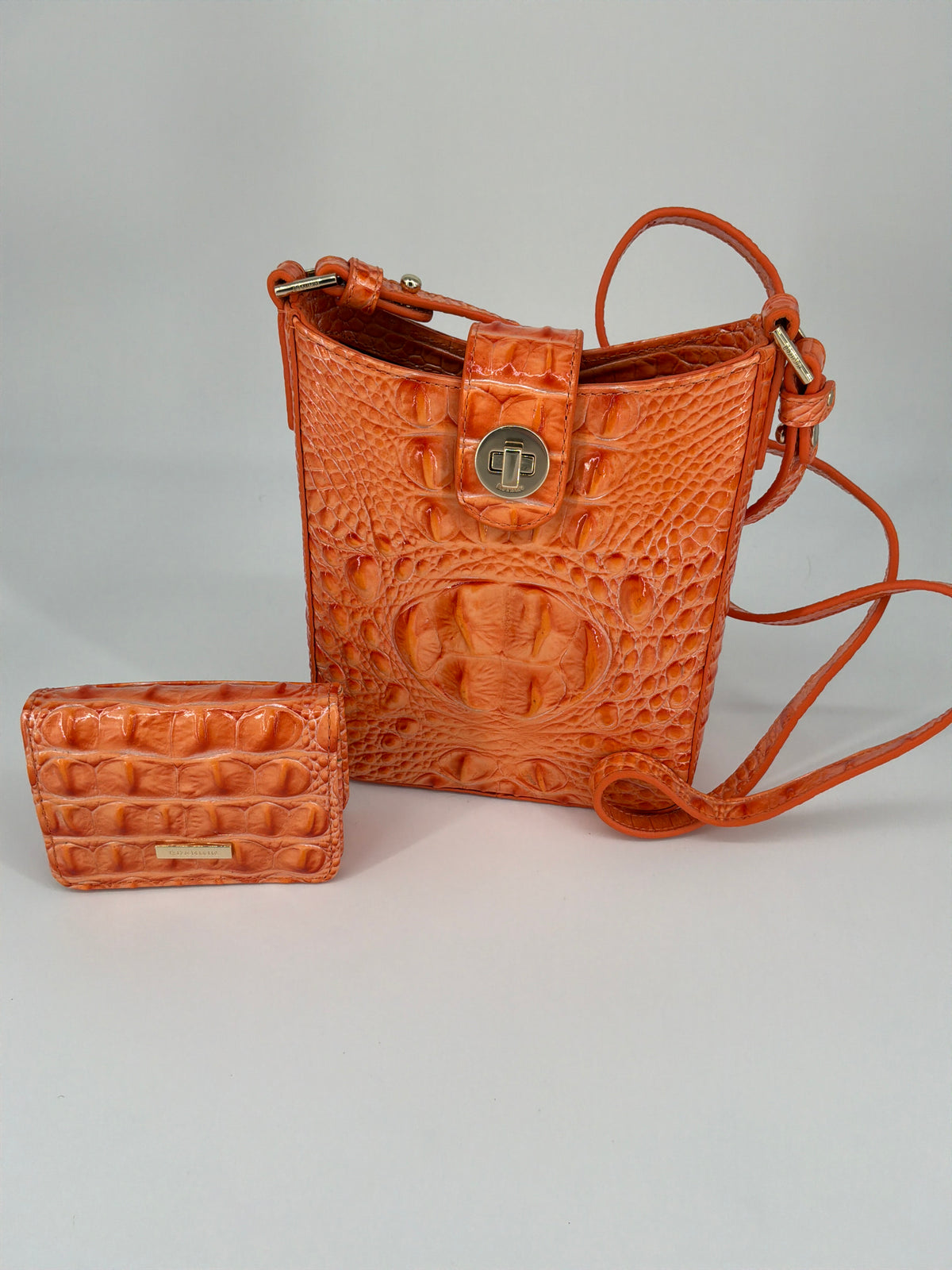 Brahmin Melbourne Croc-Embossed Leather Crossbody Bag & Wallet Bundle – Solar Orange