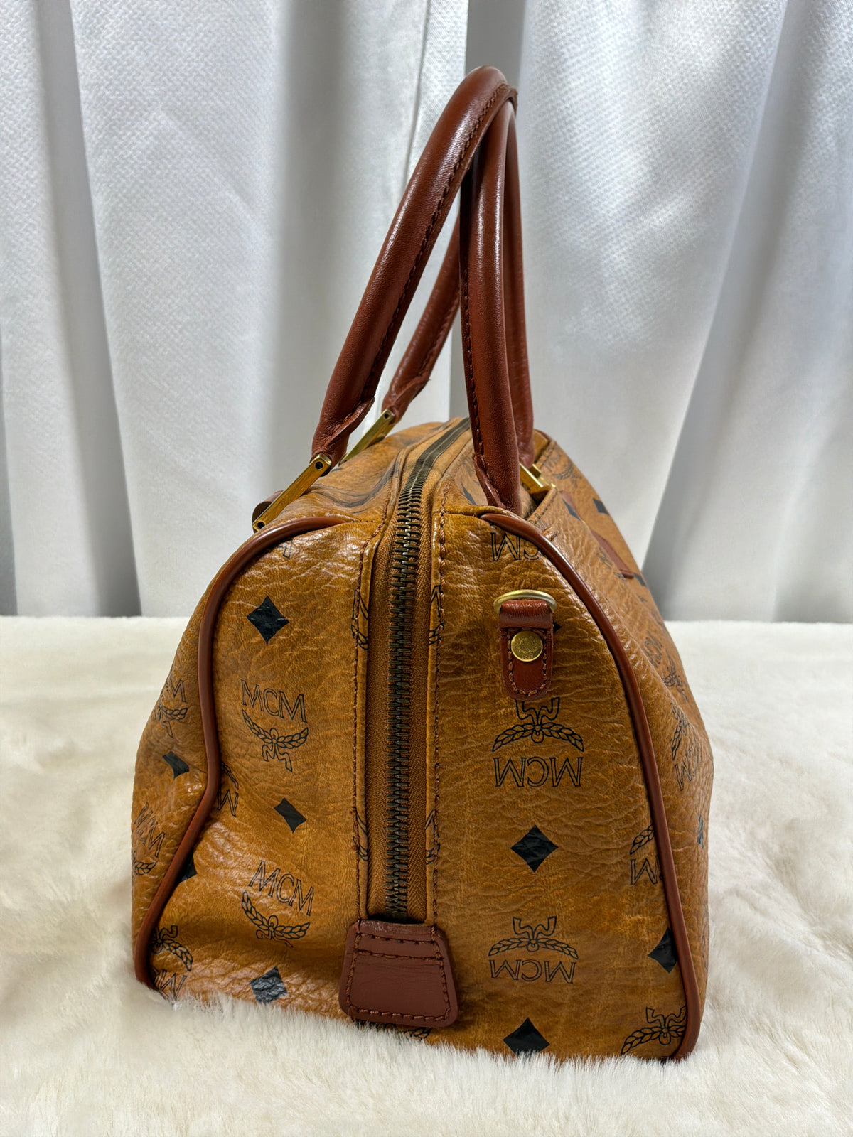 MCM Cognac Visetos Small Boston Bag Vintage