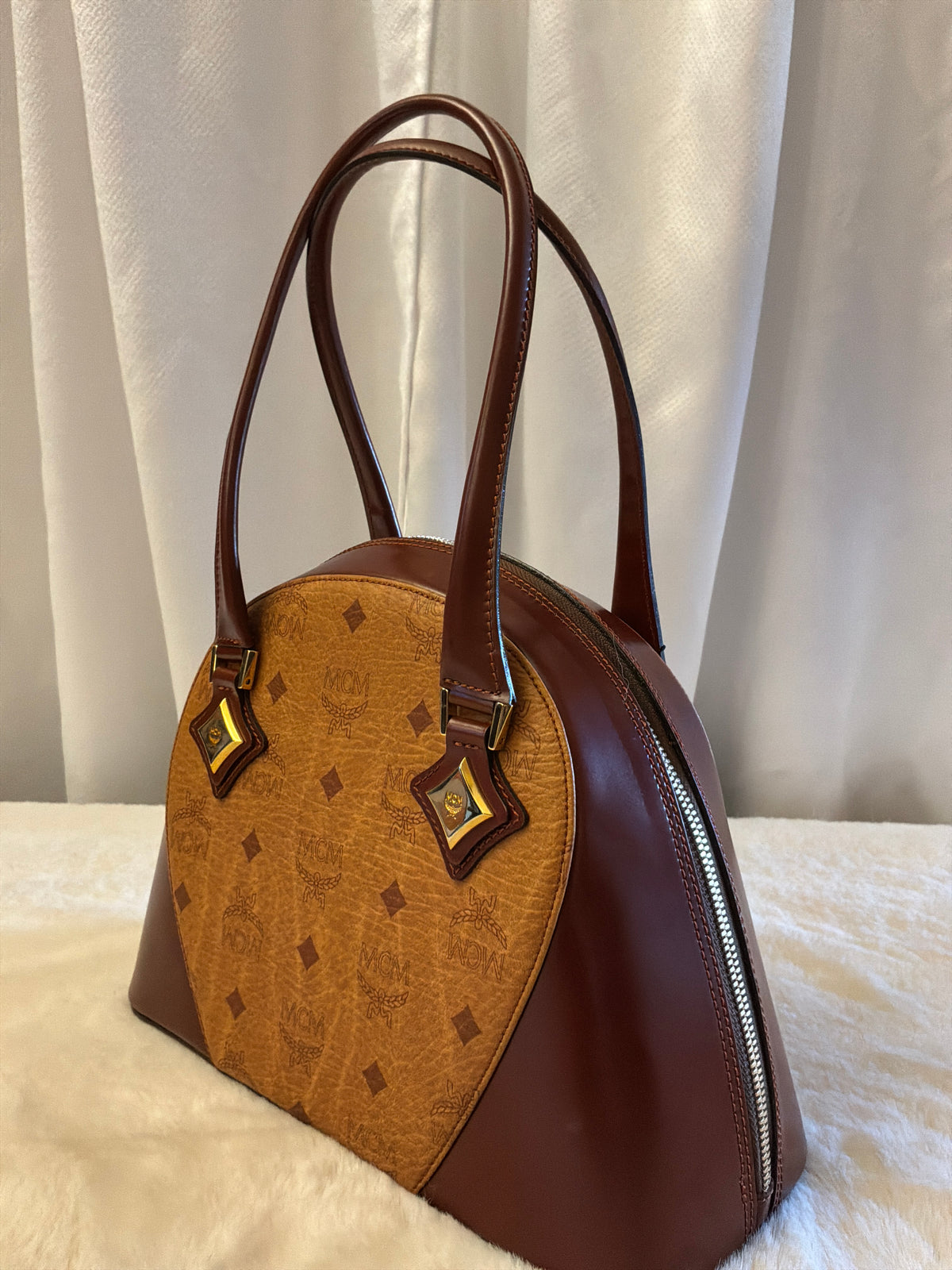MCM Vintage Visetos Two-Tone Dome Satchel Bag NWT Deadstock Rare 5-Digit