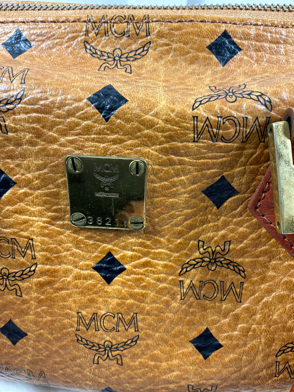 MCM Cognac Visetos Small Boston Bag Vintage