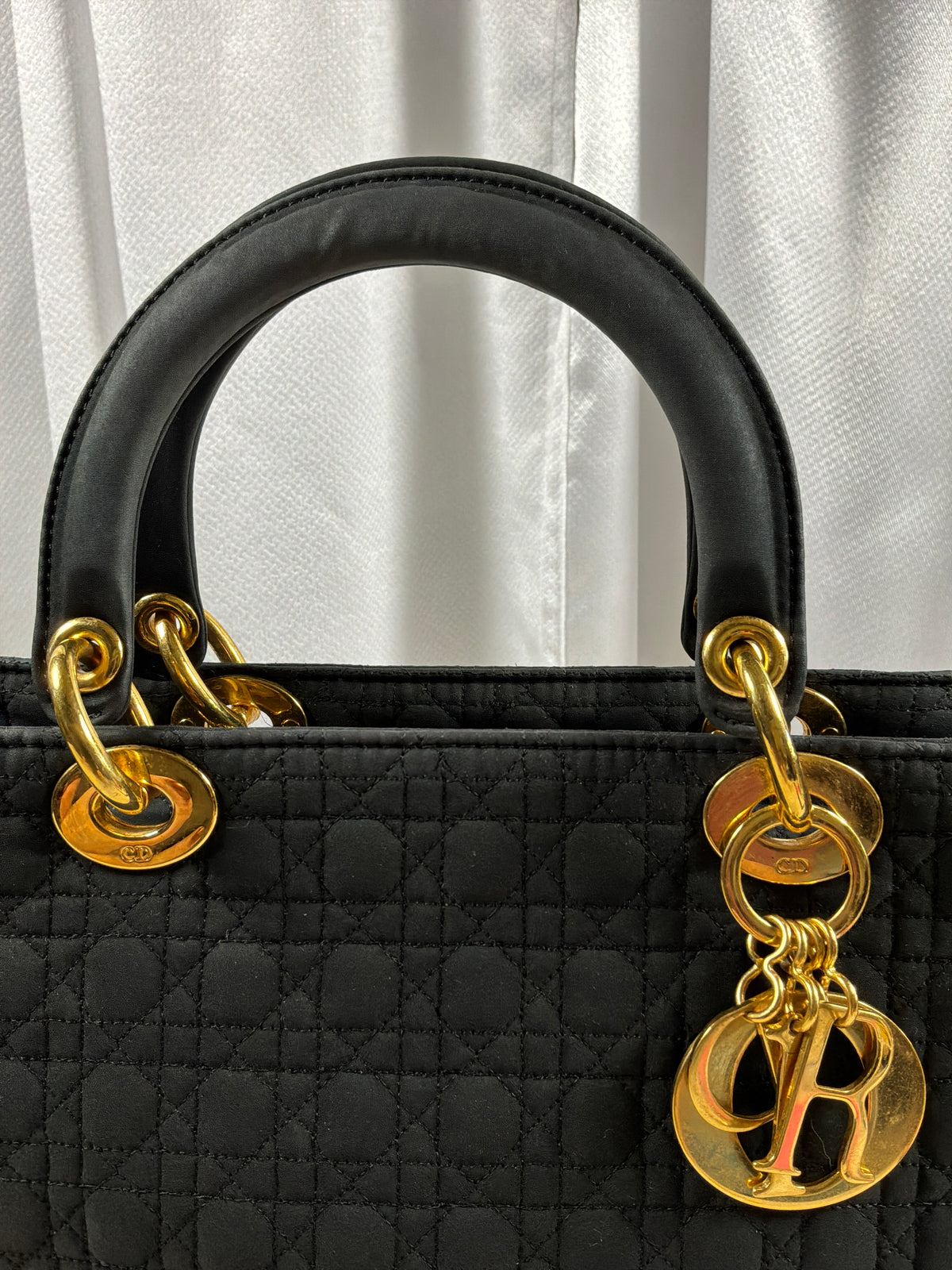 Christian Dior Vintage Black Cannage Quilted Lady Dior Tote Bag