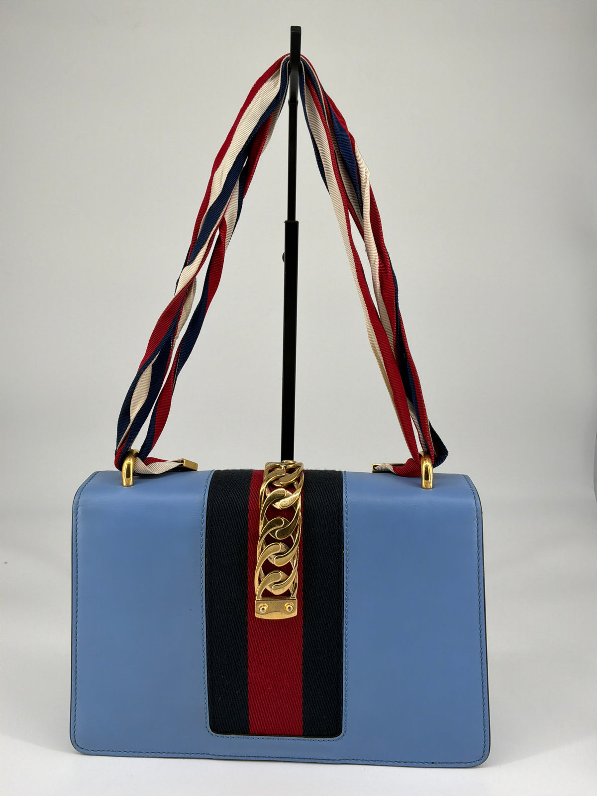 Gucci Sylvie Web Leather Shoulder Bag – Light Blue