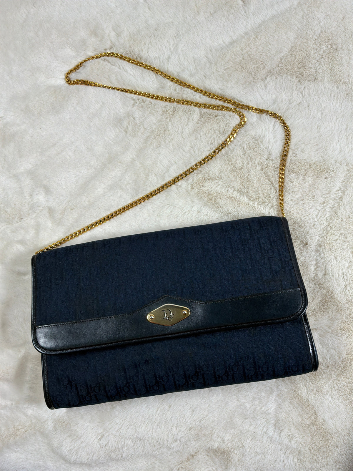 Christian Dior Vintage Diorissimo Trotter Canvas Chain Shoulder Bag / Clutch