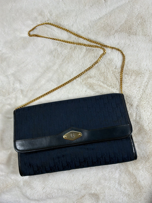 Christian Dior Vintage Diorissimo Trotter Canvas Chain Shoulder Bag / Clutch