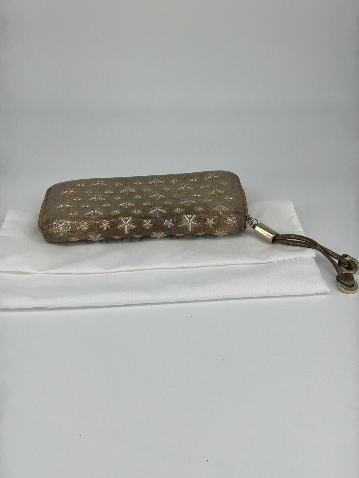 Jimmy Choo Star Studded Leather Zip-Around Wallet – Metallic Dark Gold