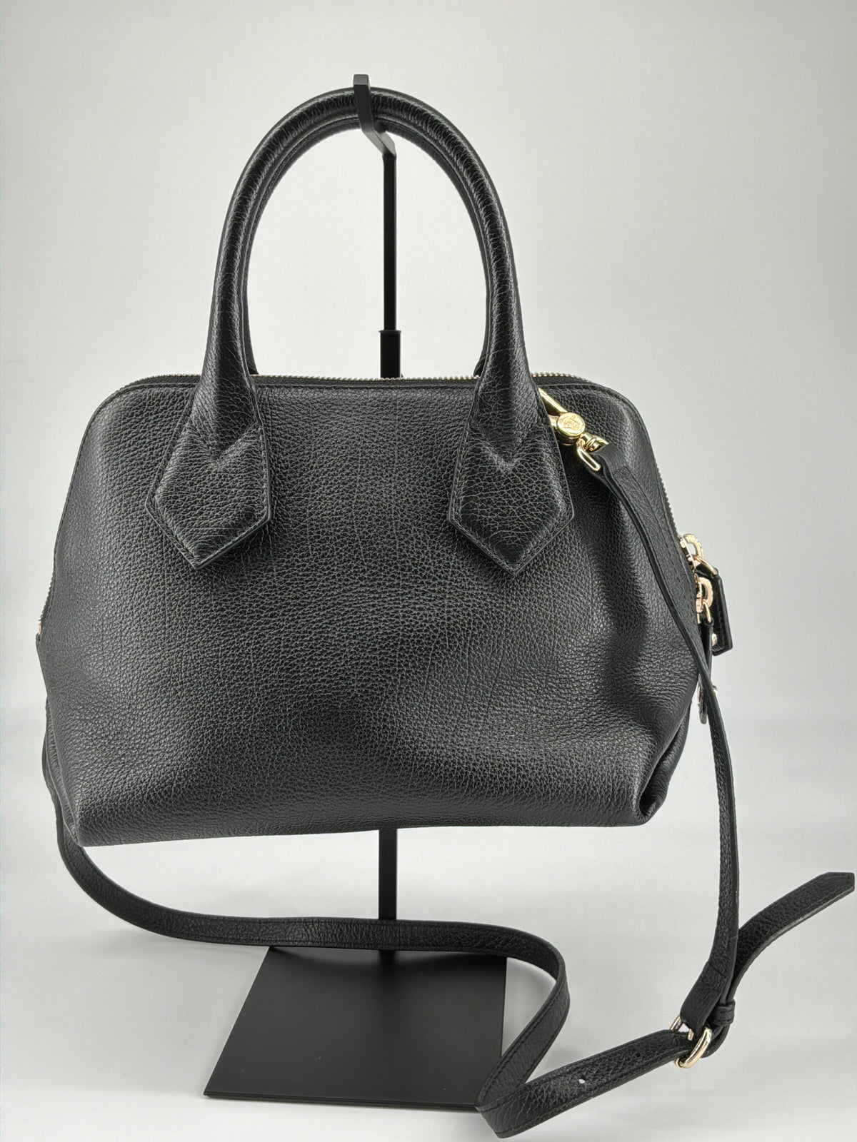 Vivienne Westwood Orb Emblem Pebbled Leather Satchel Bag – Black