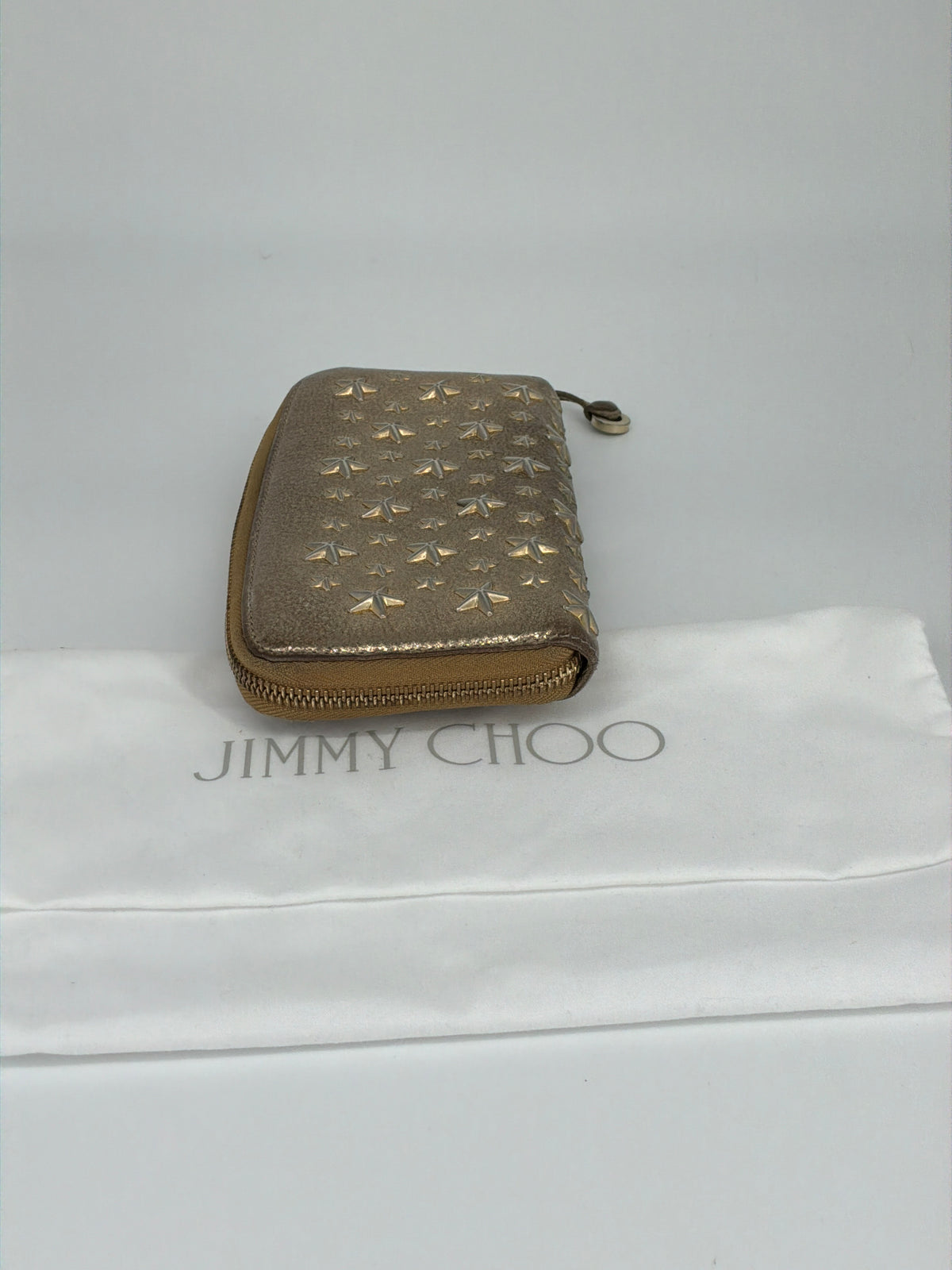 Jimmy Choo Star Studded Leather Zip-Around Wallet – Metallic Dark Gold