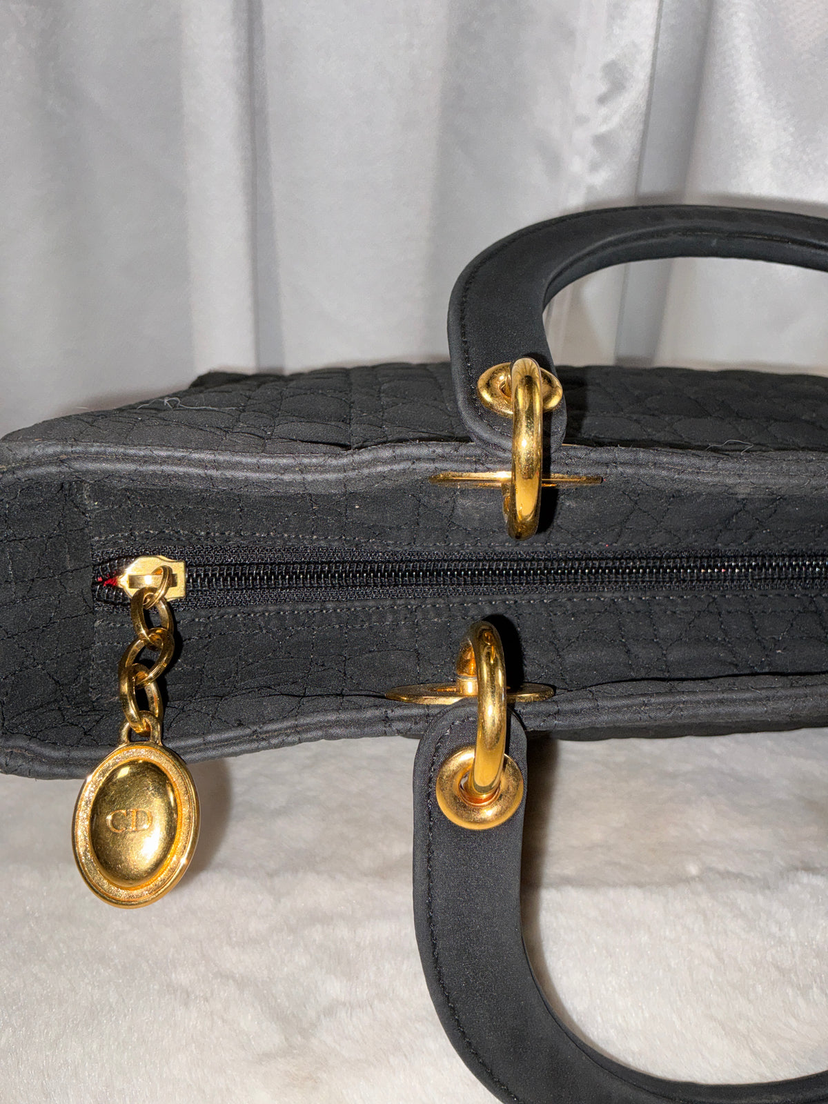 Christian Dior Vintage Black Cannage Quilted Lady Dior Tote Bag