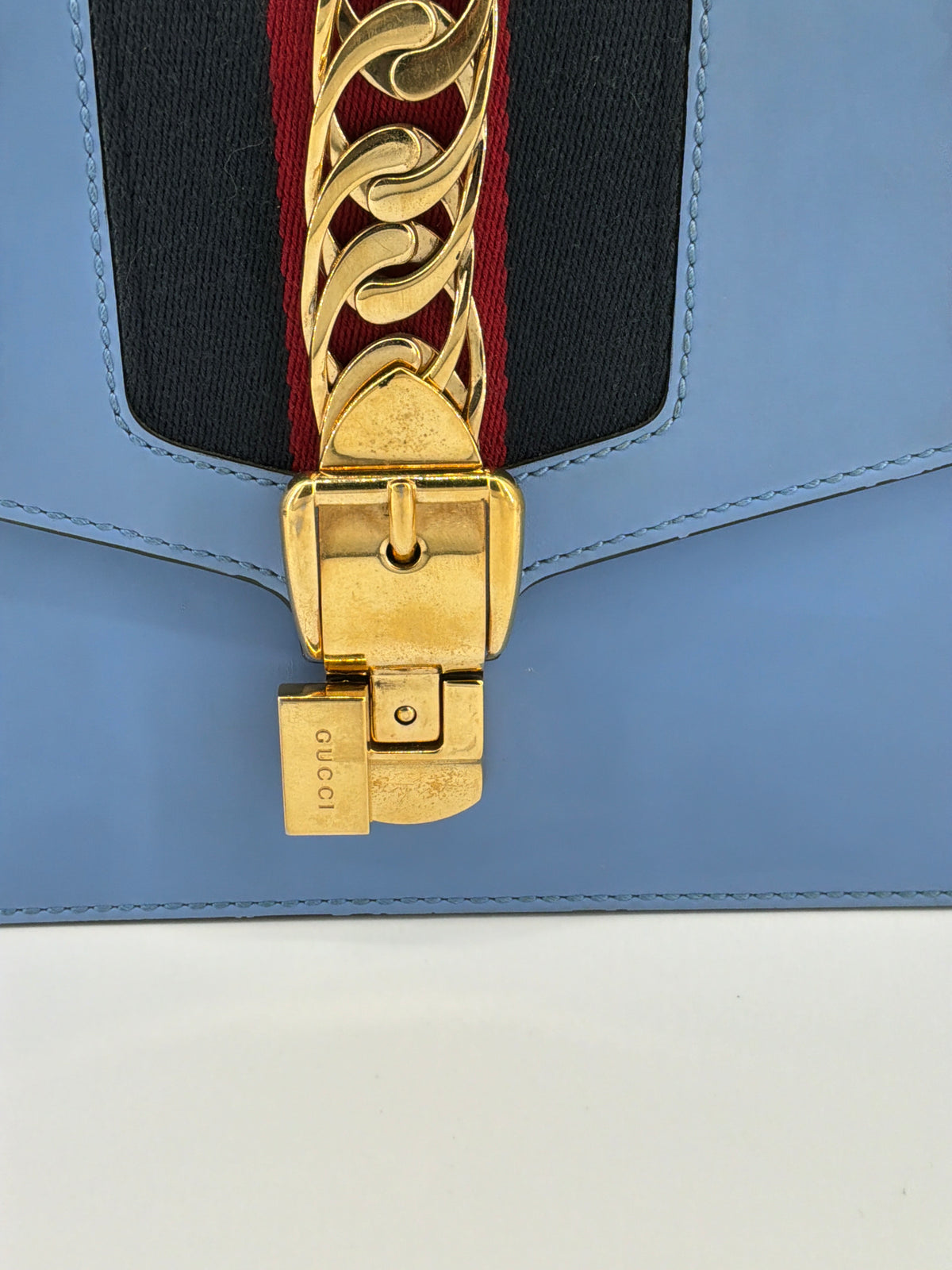 Gucci Sylvie Web Leather Shoulder Bag – Light Blue