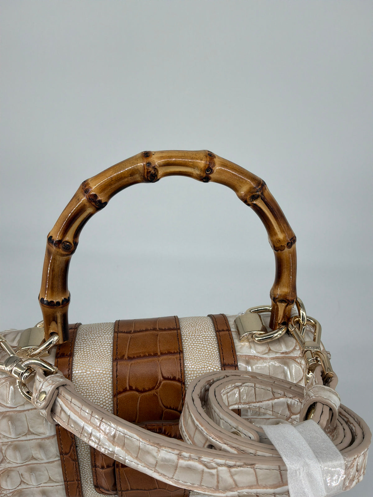 Brahmin Bamboo Handle Woven Leather Tote & Wallet Bundle – Pecan / Natural