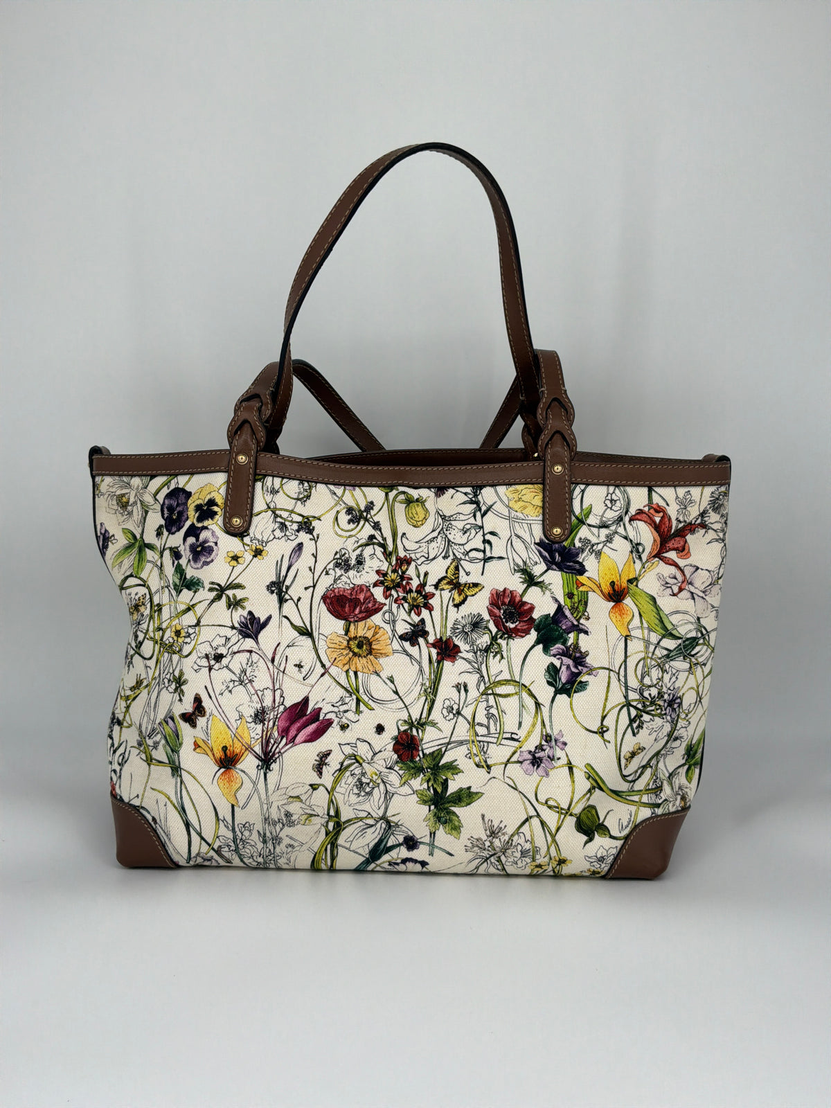 Gucci Flora Print GG Supreme Canvas Large Tote Bag – Beige / Multicolor