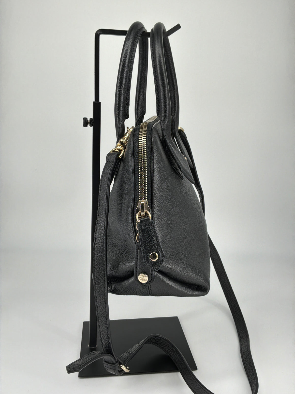 Vivienne Westwood Orb Emblem Pebbled Leather Satchel Bag – Black