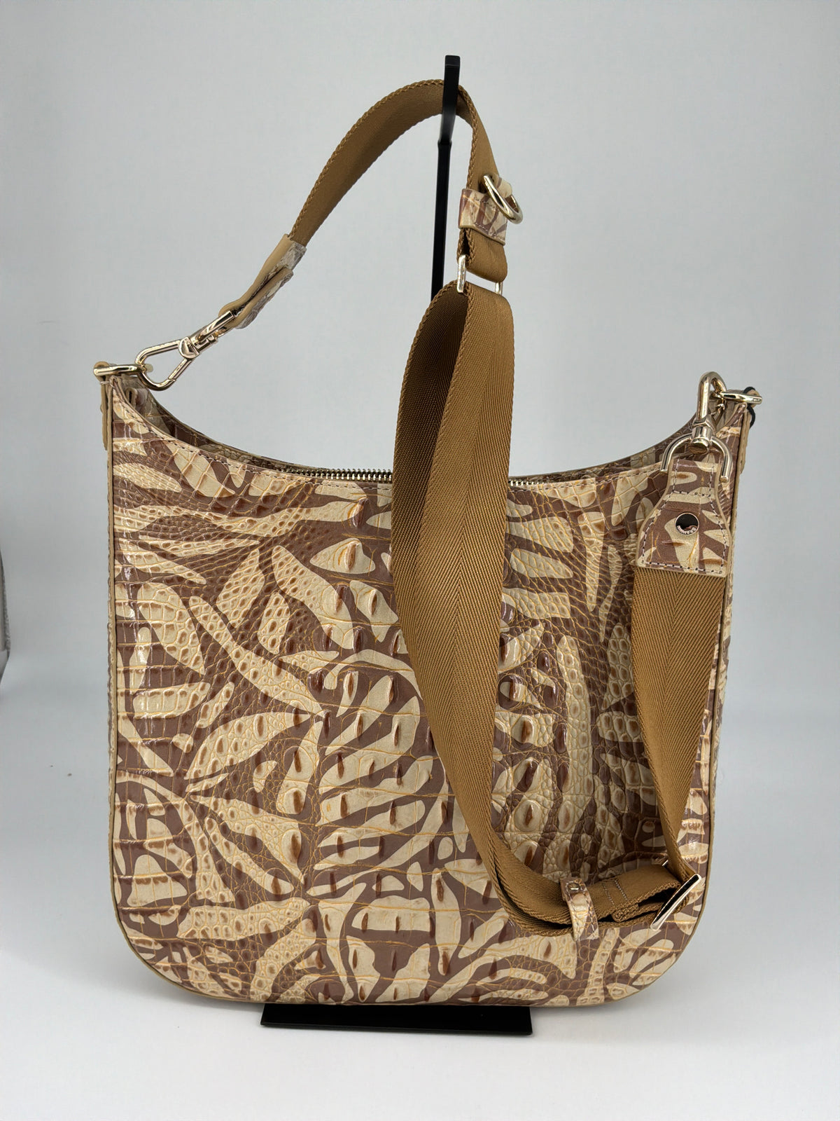 Brahmin Melbourne Croc-Embossed & Animal Print Leather Hobo Bag – Brown / Pecan