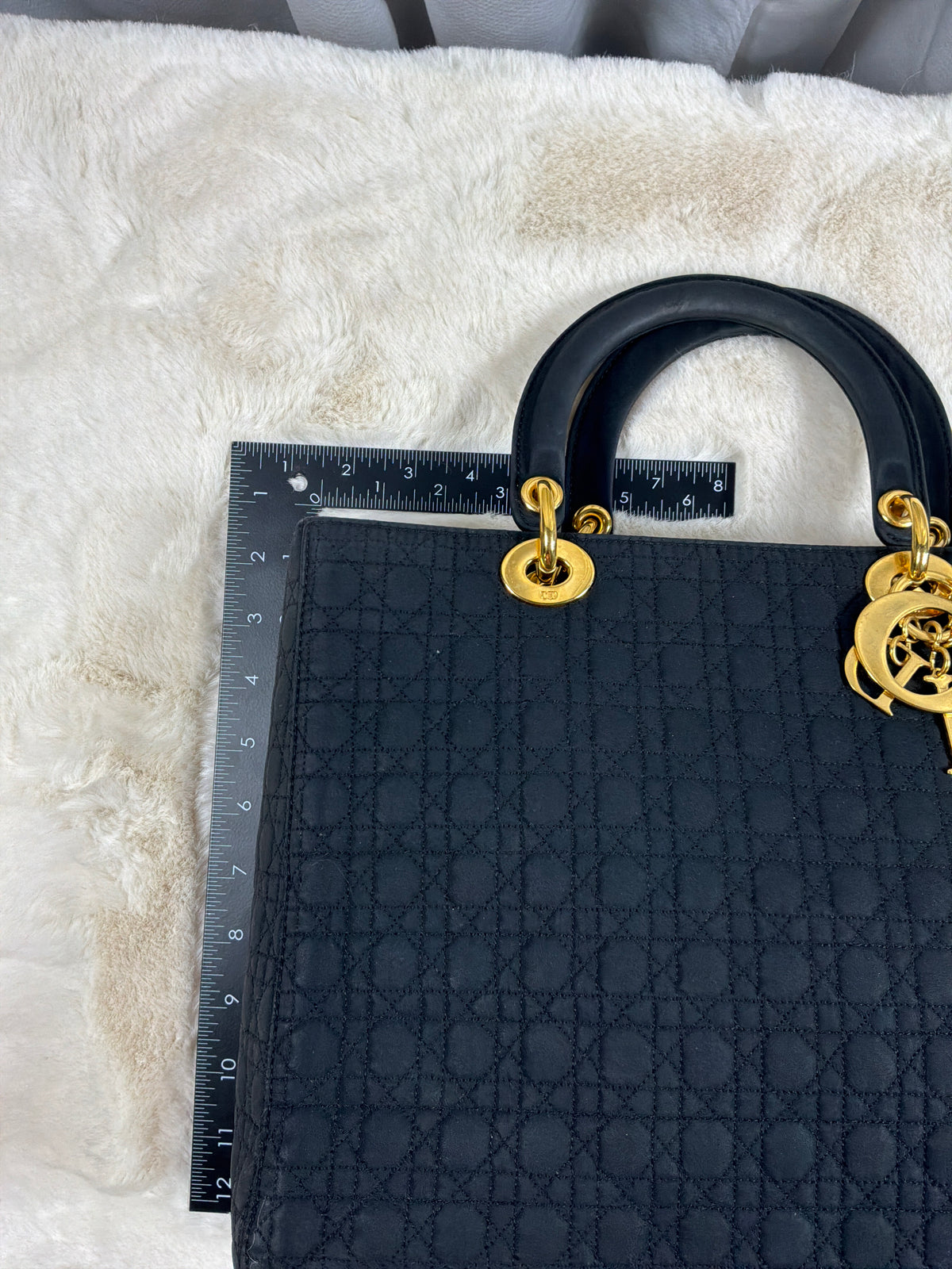 Christian Dior Vintage Black Cannage Quilted Lady Dior Tote Bag