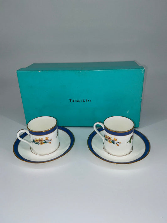 Tiffany & Co. Floral Porcelain Espresso Cup and Saucer – Set of 2
