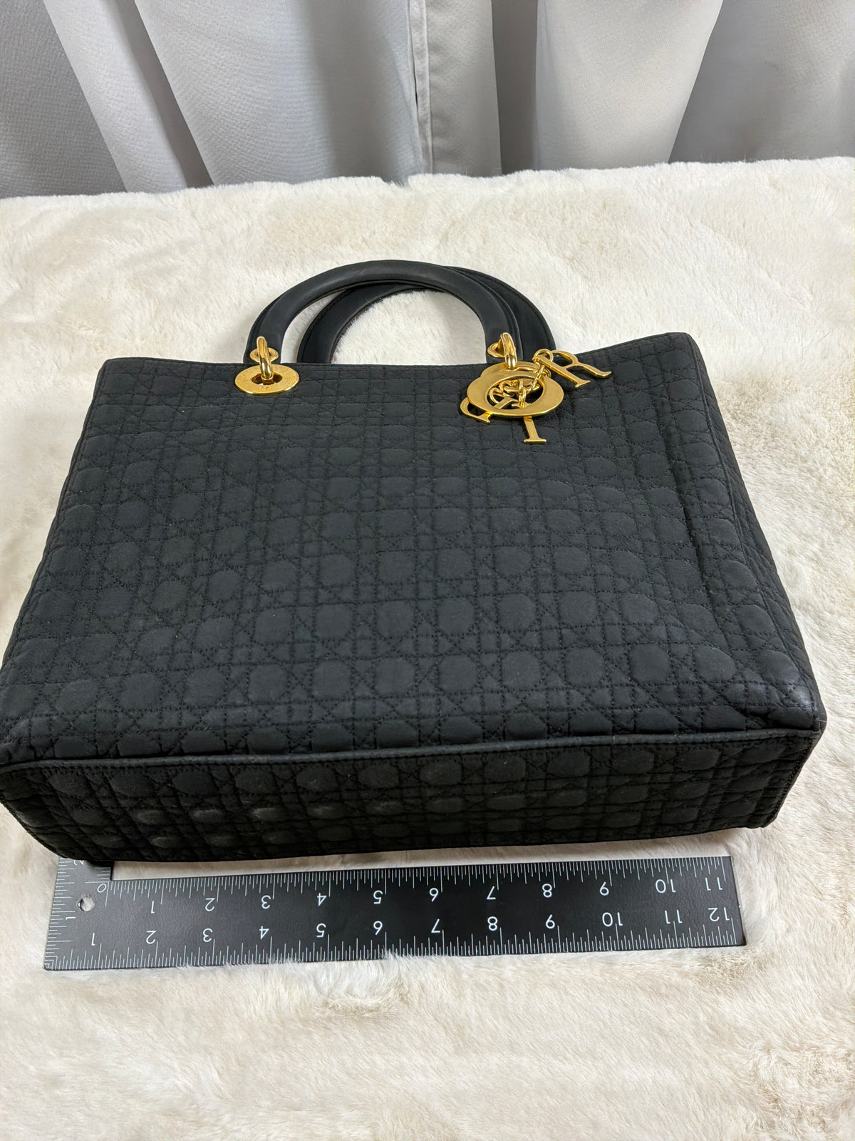 Christian Dior Vintage Black Cannage Quilted Lady Dior Tote Bag