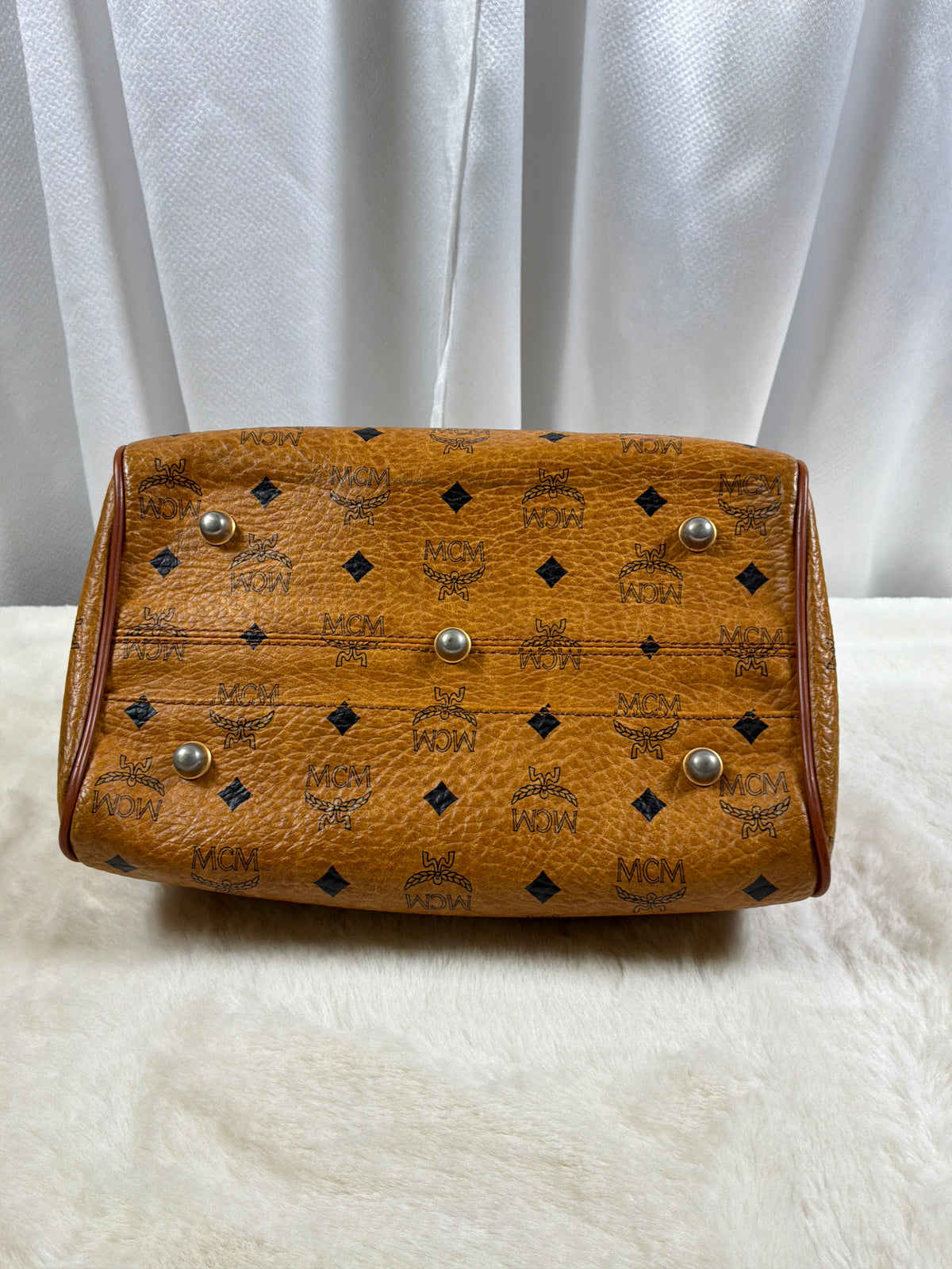 MCM Cognac Visetos Small Boston Bag Vintage
