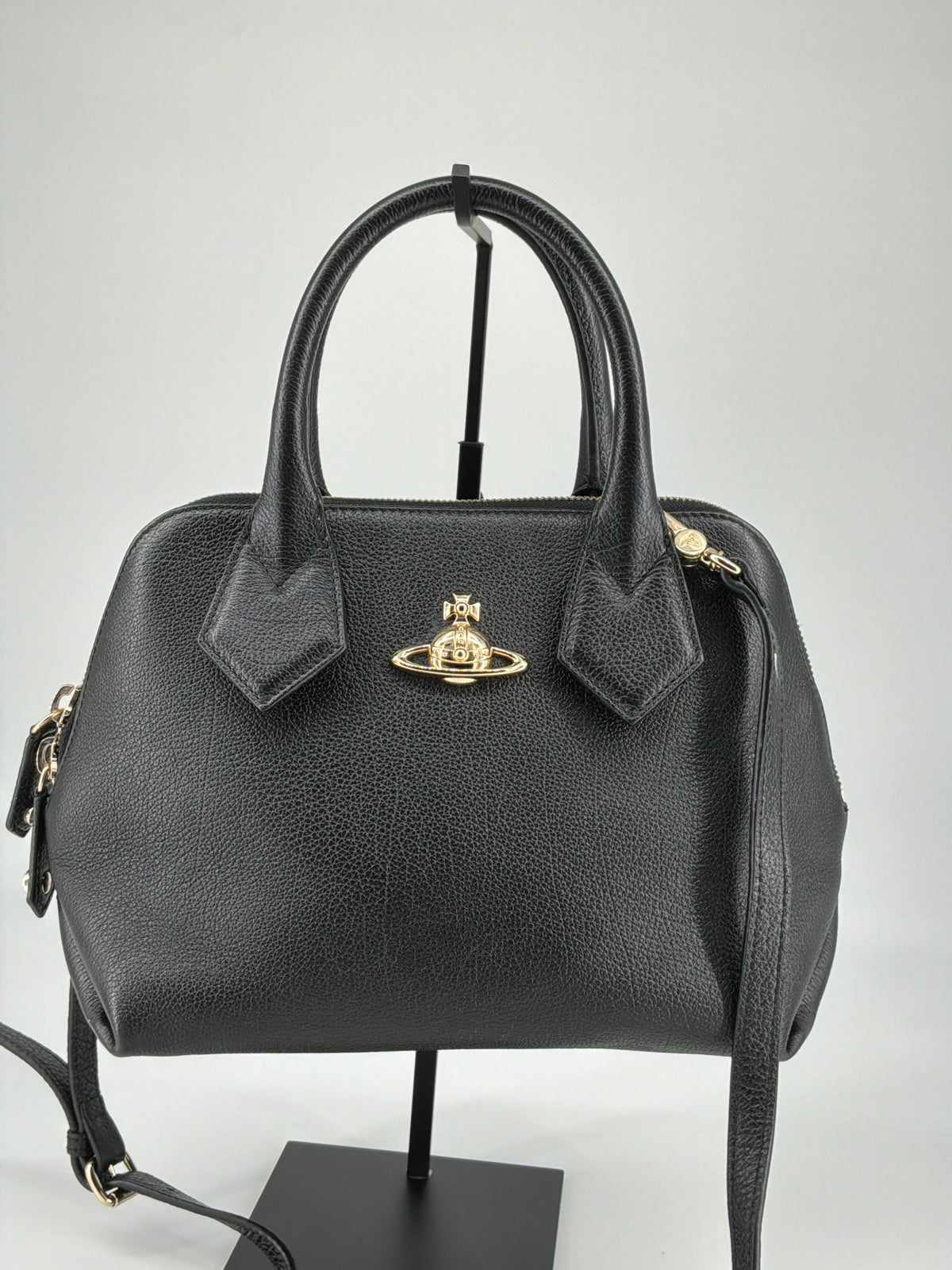 Vivienne Westwood Orb Emblem Pebbled Leather Satchel Bag – Black