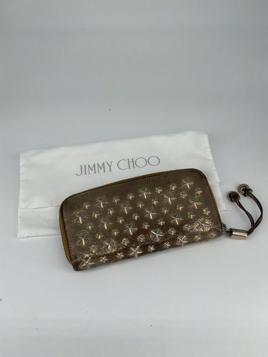 Jimmy Choo Star Studded Leather Zip-Around Wallet – Metallic Dark Gold