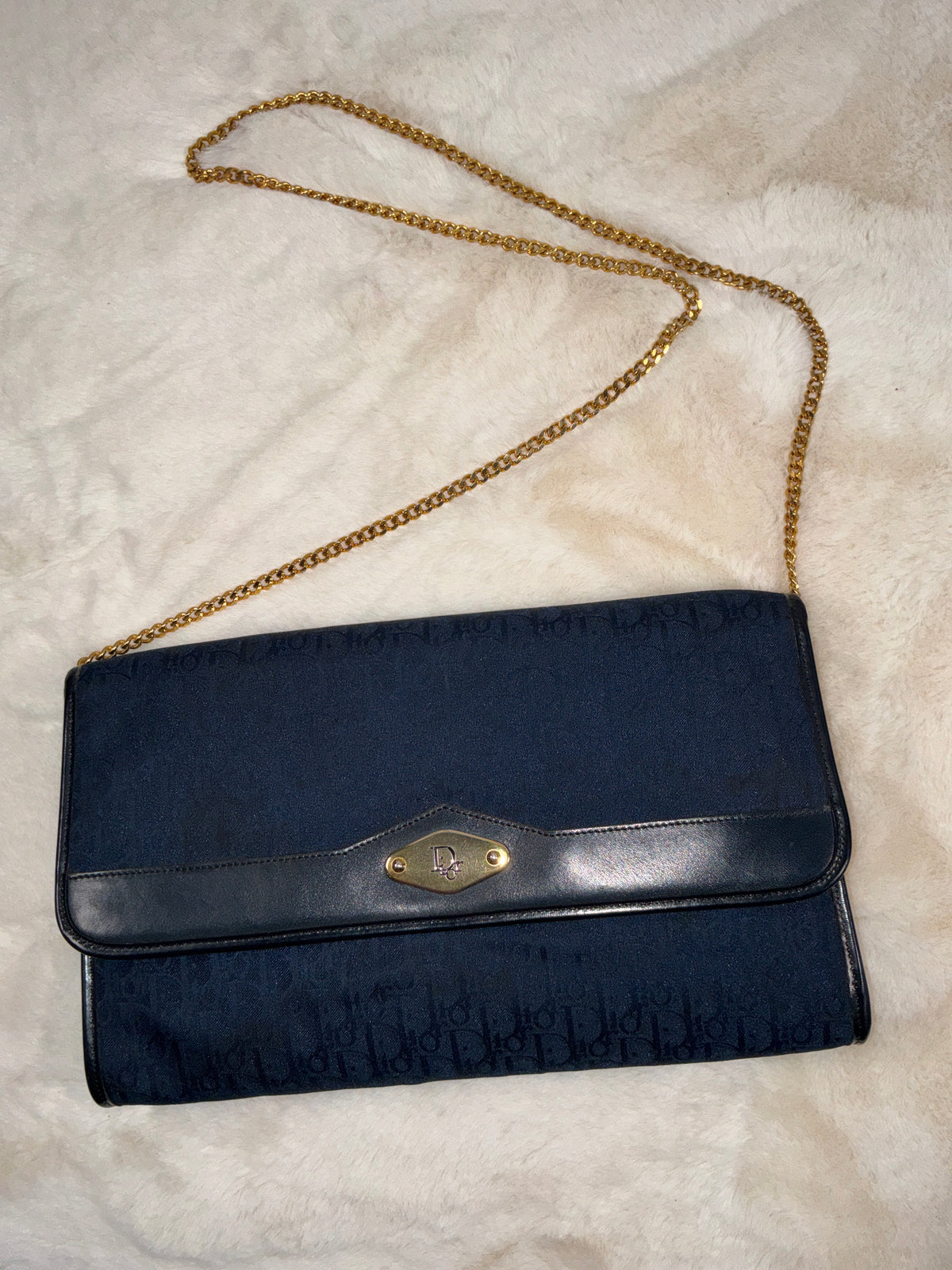 Christian Dior Vintage Diorissimo Trotter Canvas Chain Shoulder Bag / Clutch