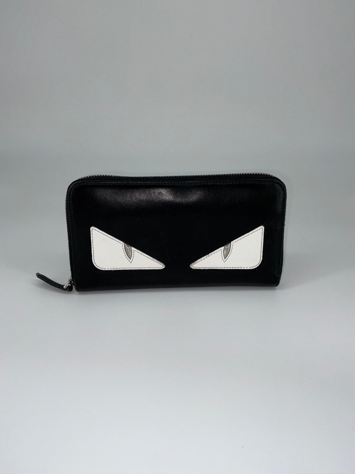 Fendi Monster Eyes Zip-Around Wallet – Black Calfskin