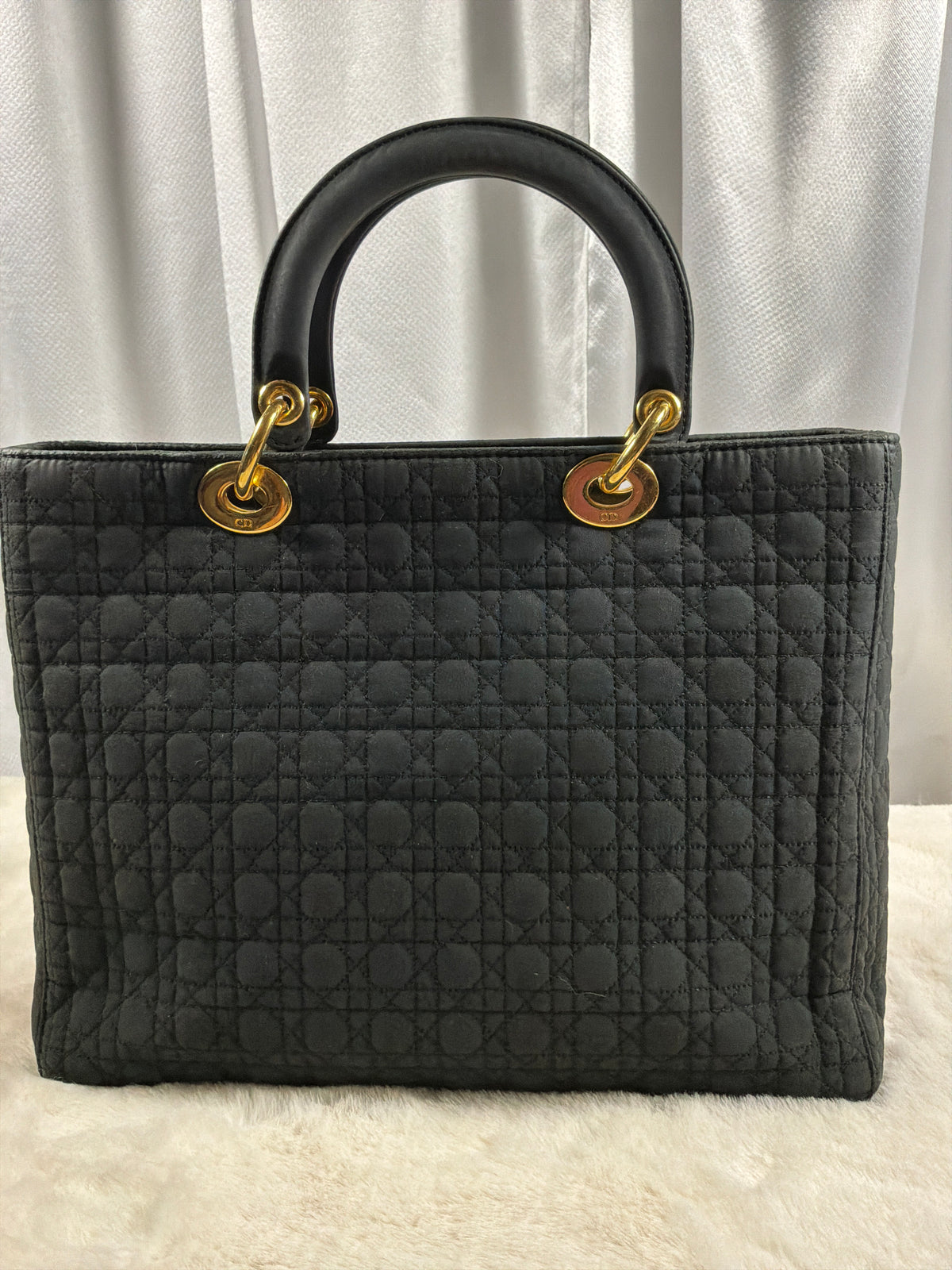 Christian Dior Vintage Black Cannage Quilted Lady Dior Tote Bag