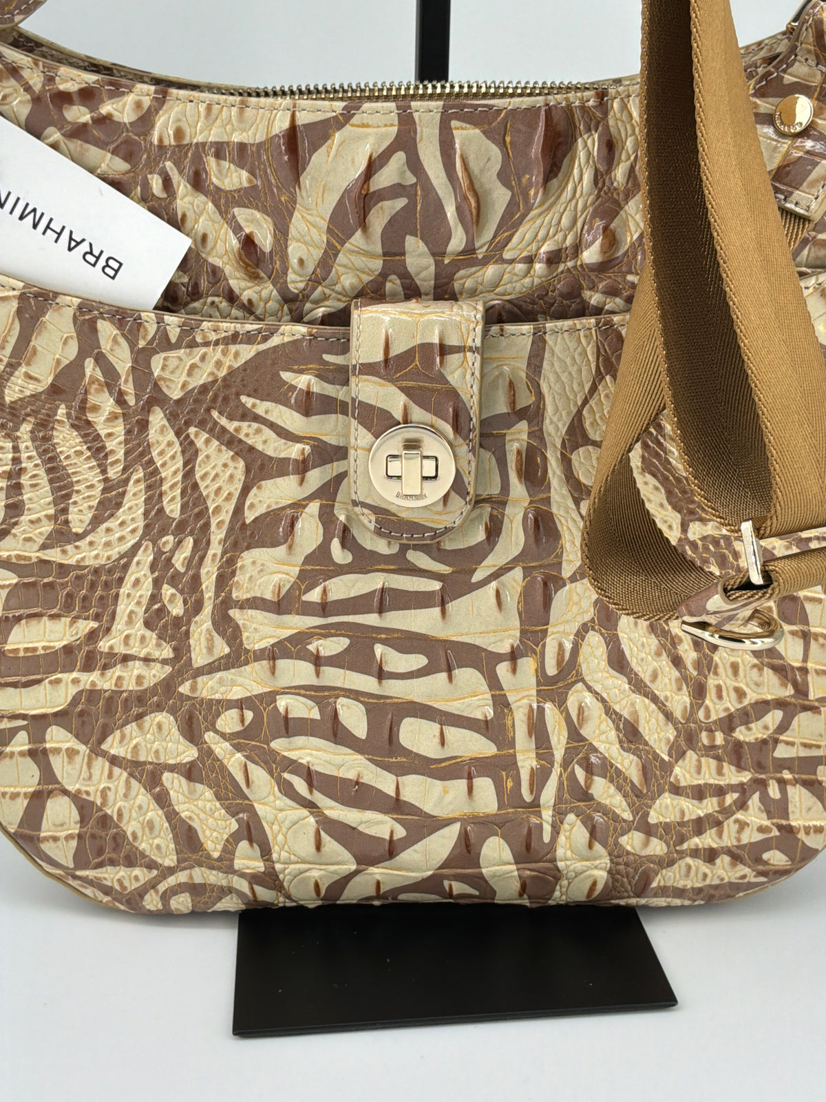 Brahmin Melbourne Croc-Embossed & Animal Print Leather Hobo Bag – Brown / Pecan