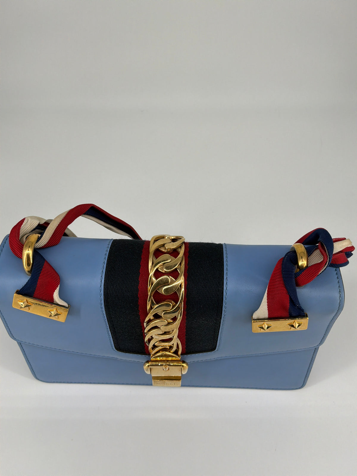 Gucci Sylvie Web Leather Shoulder Bag – Light Blue