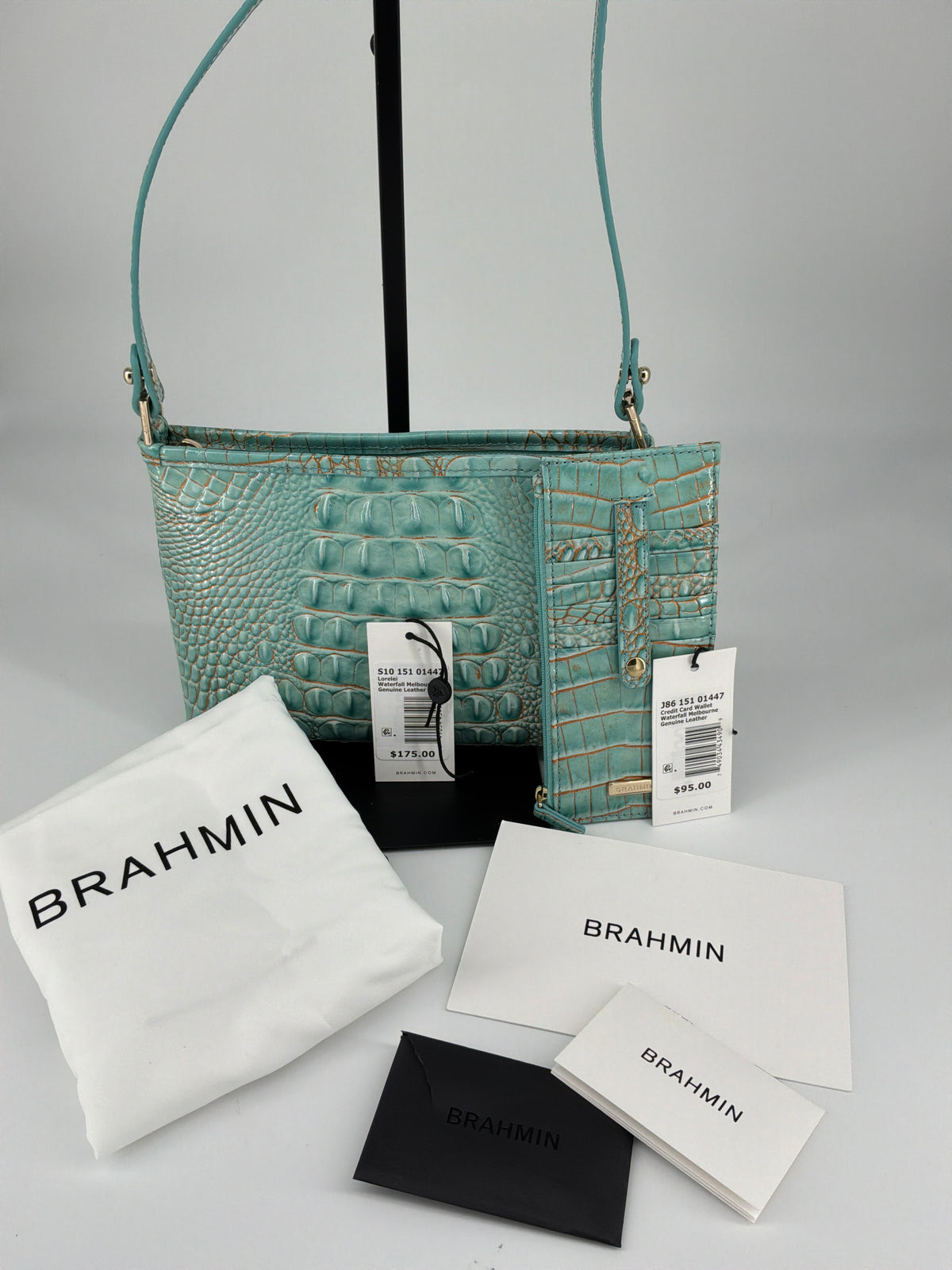 Brahmin Melbourne Croc-Embossed Leather Crossbody Bag & Wallet Bundle – Waterfall