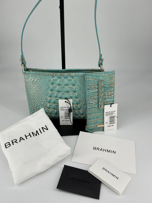 Brahmin Melbourne Croc-Embossed Leather Crossbody Bag & Wallet Bundle – Waterfall