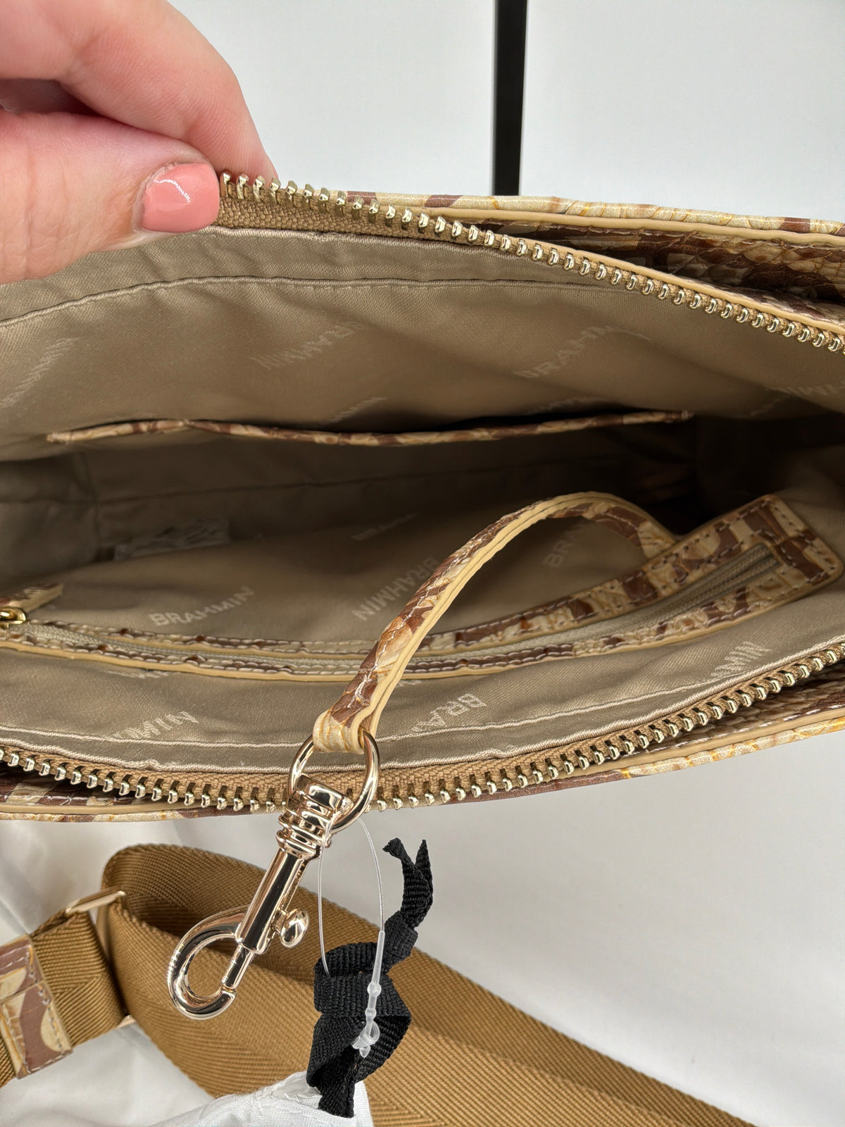 Brahmin Melbourne Croc-Embossed & Animal Print Leather Hobo Bag – Brown / Pecan