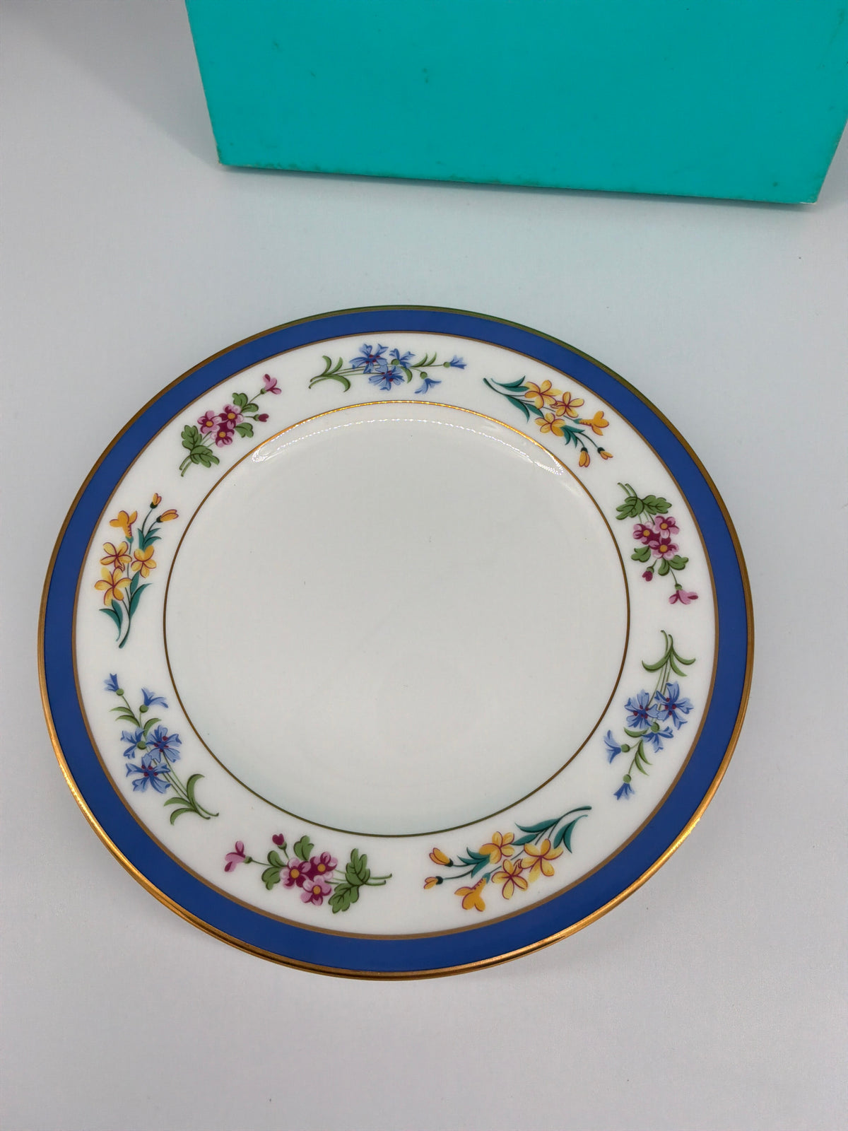 Tiffany & Co. Floral Porcelain Saucer Set – Cobalt Blue Border, Set of 2